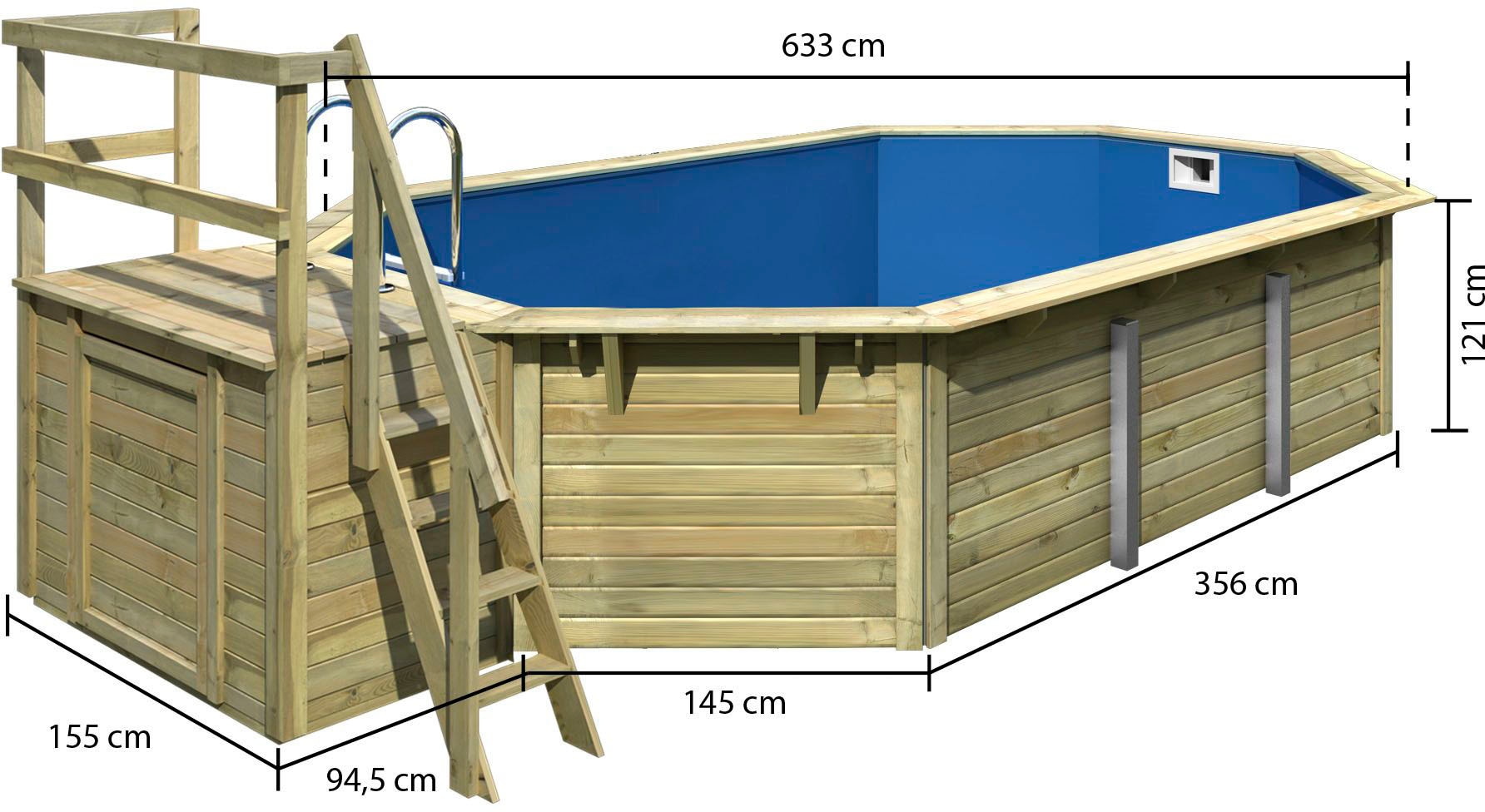 Karibu Achteckpool »Rimini 4X mit Sonnendeck« BxLxH: 690x400x121cm