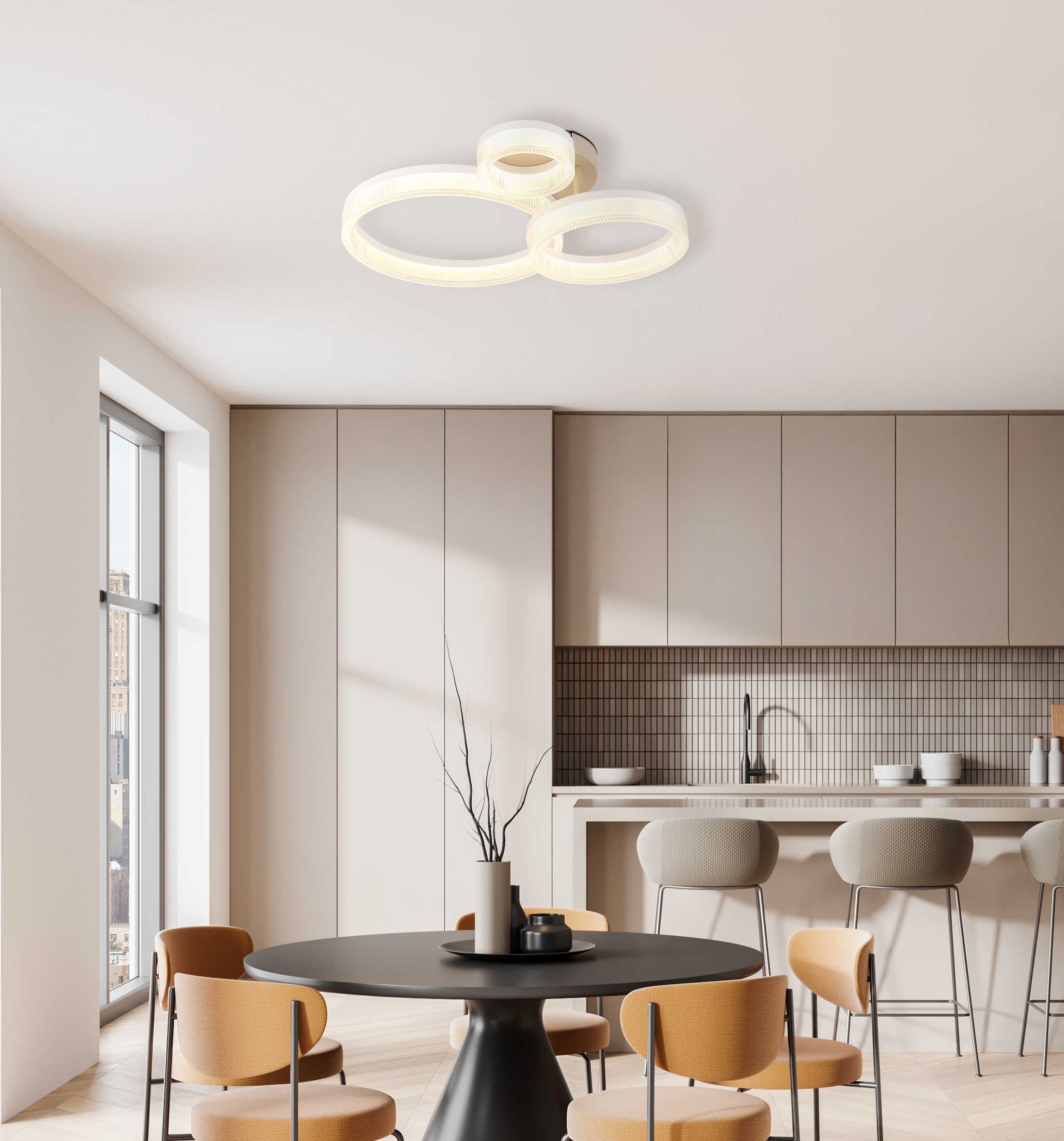 GLOBO LIGHTING Deckenleuchte »ZARA« LED-Modul 1 Stk. Warmweiß Sandfarbene Deckenleuchte mit weißen Kunststoff-Schirmen