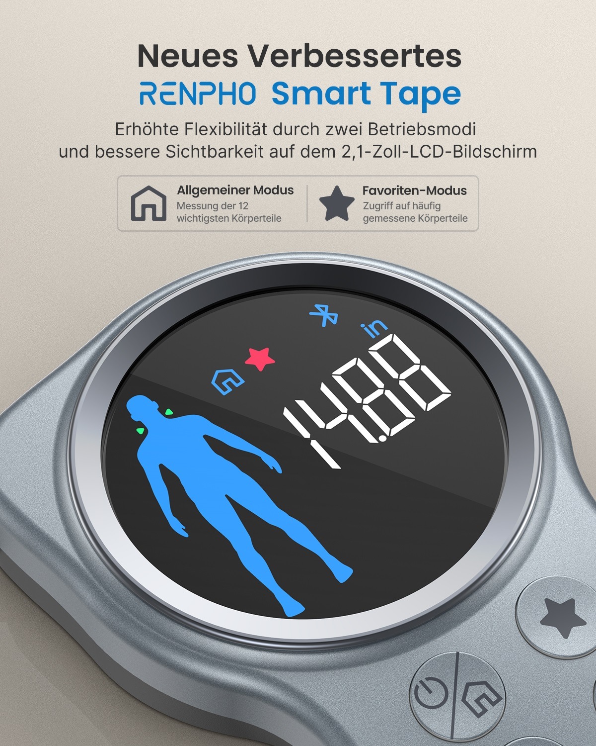 Renpho Körpermaßband »Smart Tape Measure Plus R-Y002«, Smartes Maßband mit App, flexiblen Messbereichen & Profilen.