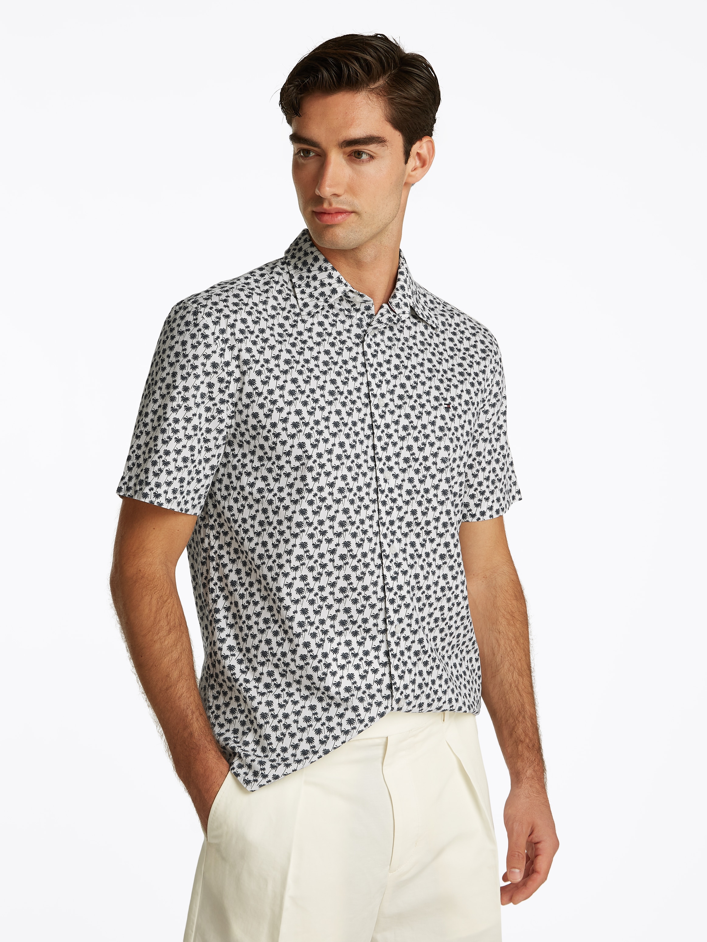 Tommy Hilfiger Kurzarmhemd "FLEX POPLIN PALM SS Slim Fit SHIRT" günstig online kaufen
