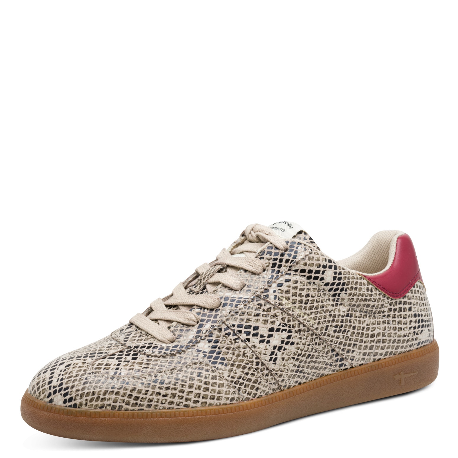 Sneaker TAMARIS, Damen, Gr. 37, beige snake, Lederimitat, Textil, Reptilienprägung, Schuhe Sneaker, Freizeitschuh, Halbschuh, Schnürschuh mit gepolstertem Schaftrand