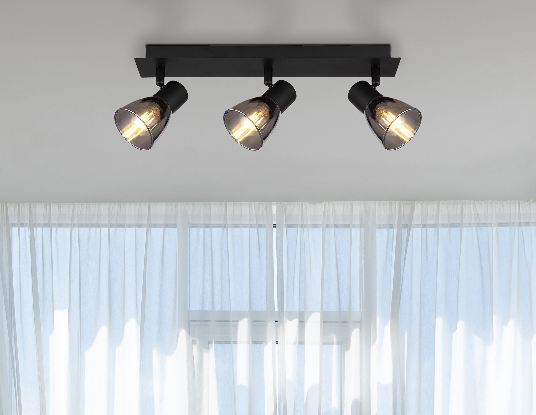 GLOBO LIGHTING Deckenstrahler »CLAUDE«, Leuchtmittel E14 | ohne Leuchtmittel, Deckenspot/schwarz/Glas rauchfarben/LxBxH: 400x70x155mm
