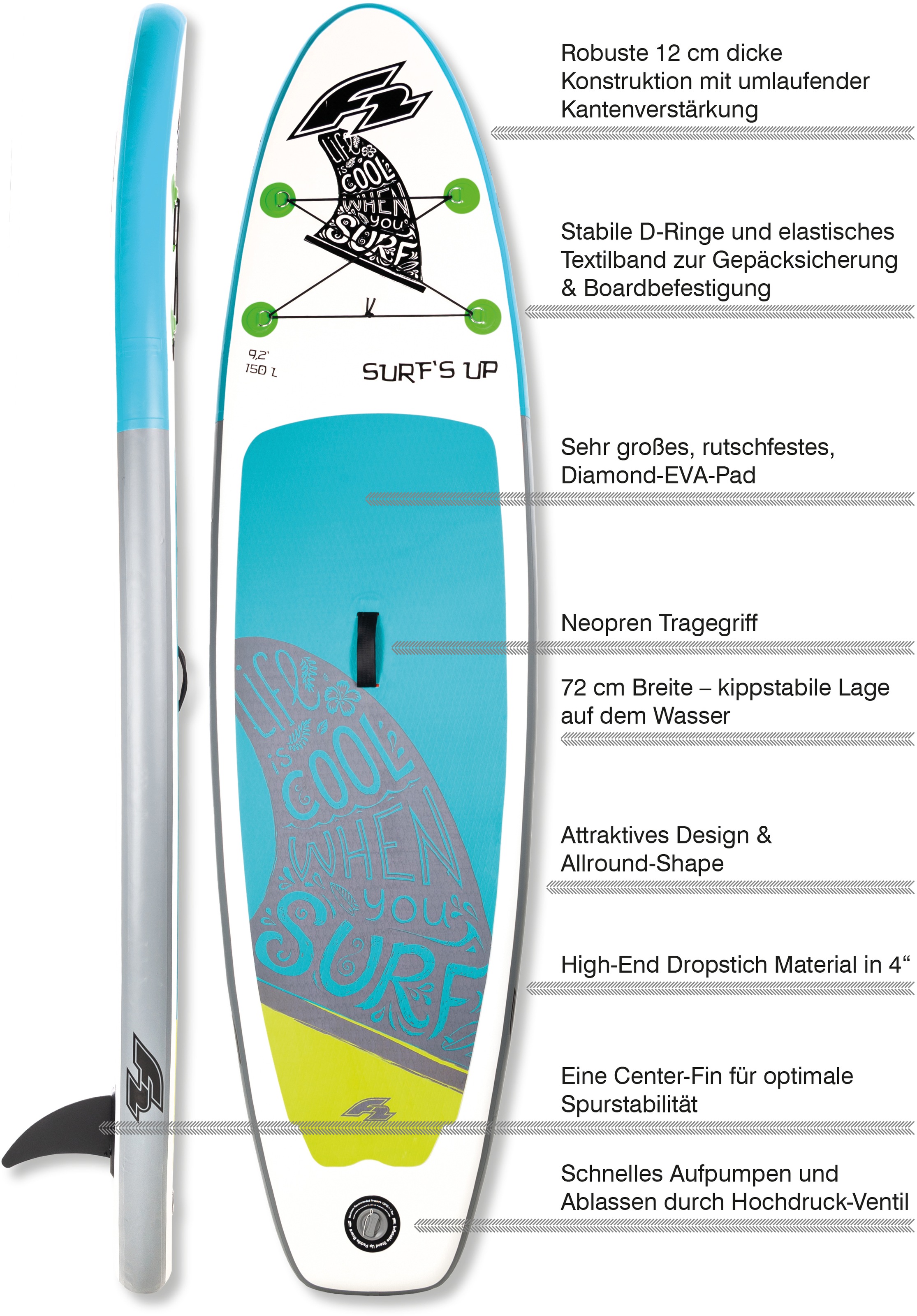 F2 SUPBoard »F2 Surf's Up Kids«, (Set, 5 tlg., mit Paddel), Stand Up