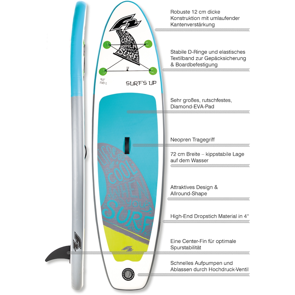 F2 Inflatable SUP-Board »F2 Surf's Up Kids«, (Set, 5 tlg., mit Paddel)