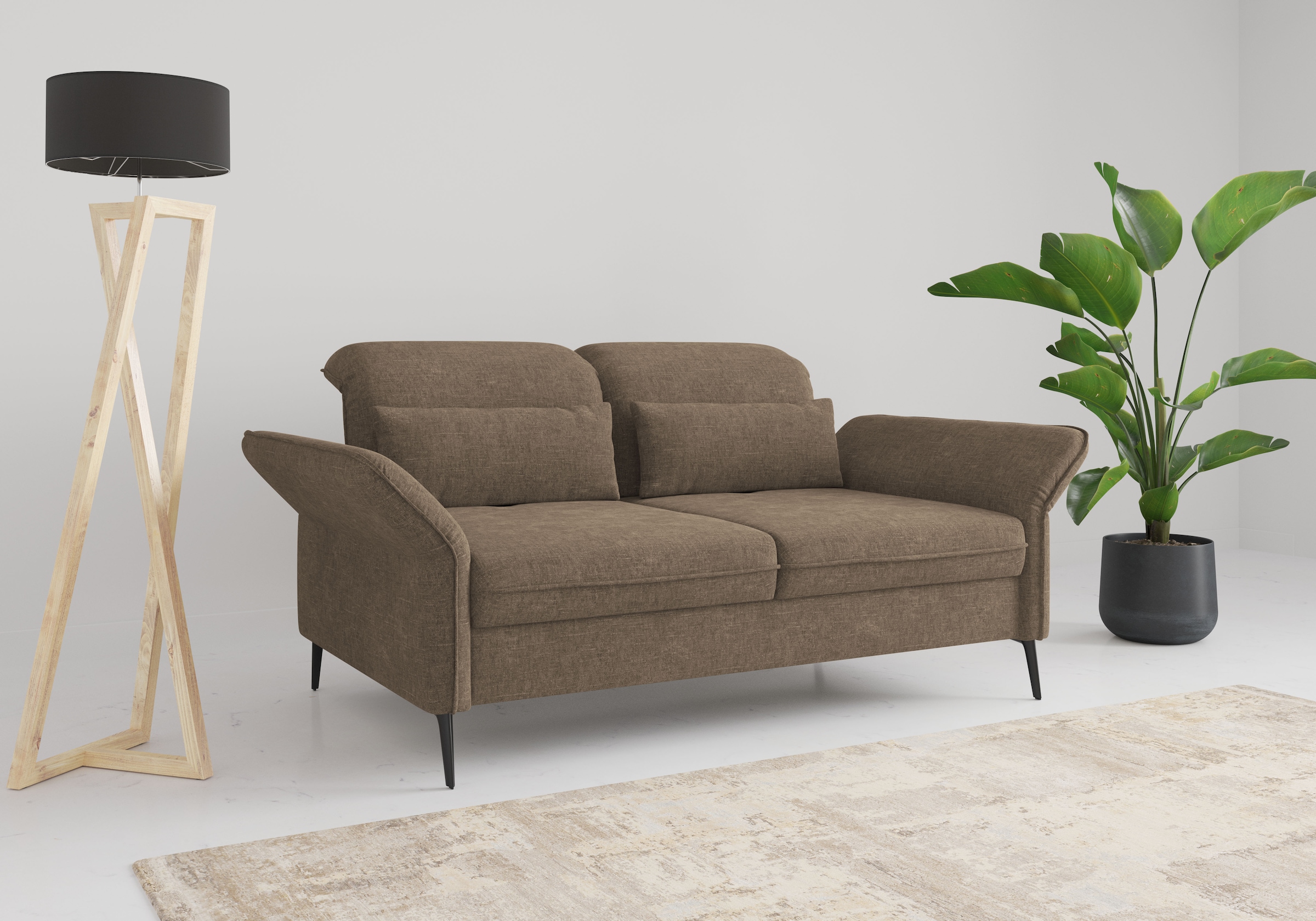 2,5-Sitzer SIT & MORE, B:189cm H:92cm T:123cm, braun, 100% Polyester, Sofas, "Emely, inkl. Sitztiefenverstellung", wahlweise mit Bettfunktion, Kopf-