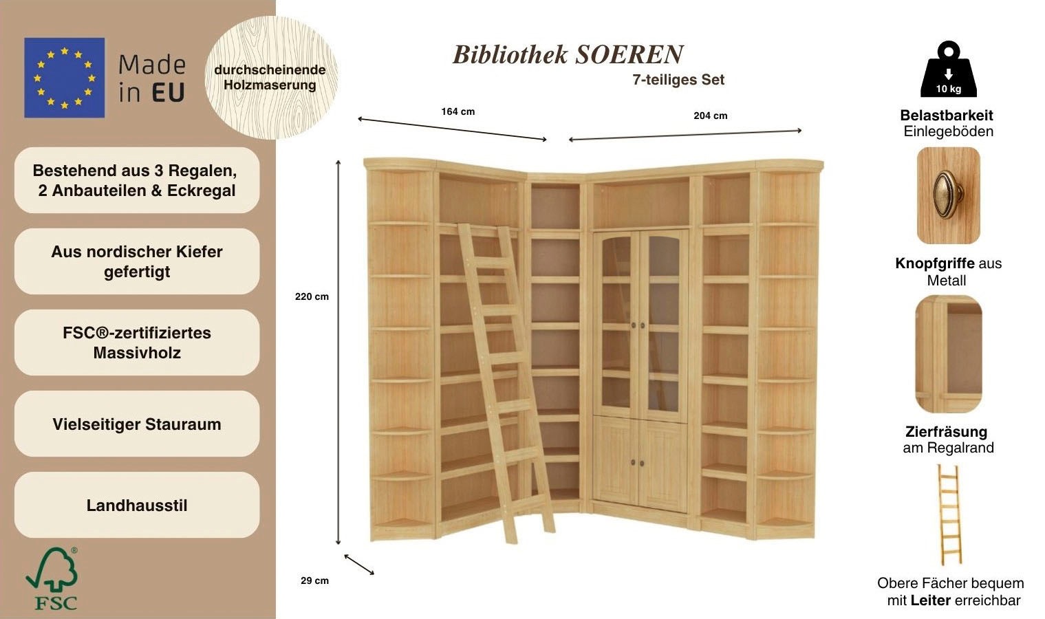 Home affaire Bibliothek "Soeren" 7 Stk. tlg. Aus Massiver Kiefer günstig online kaufen