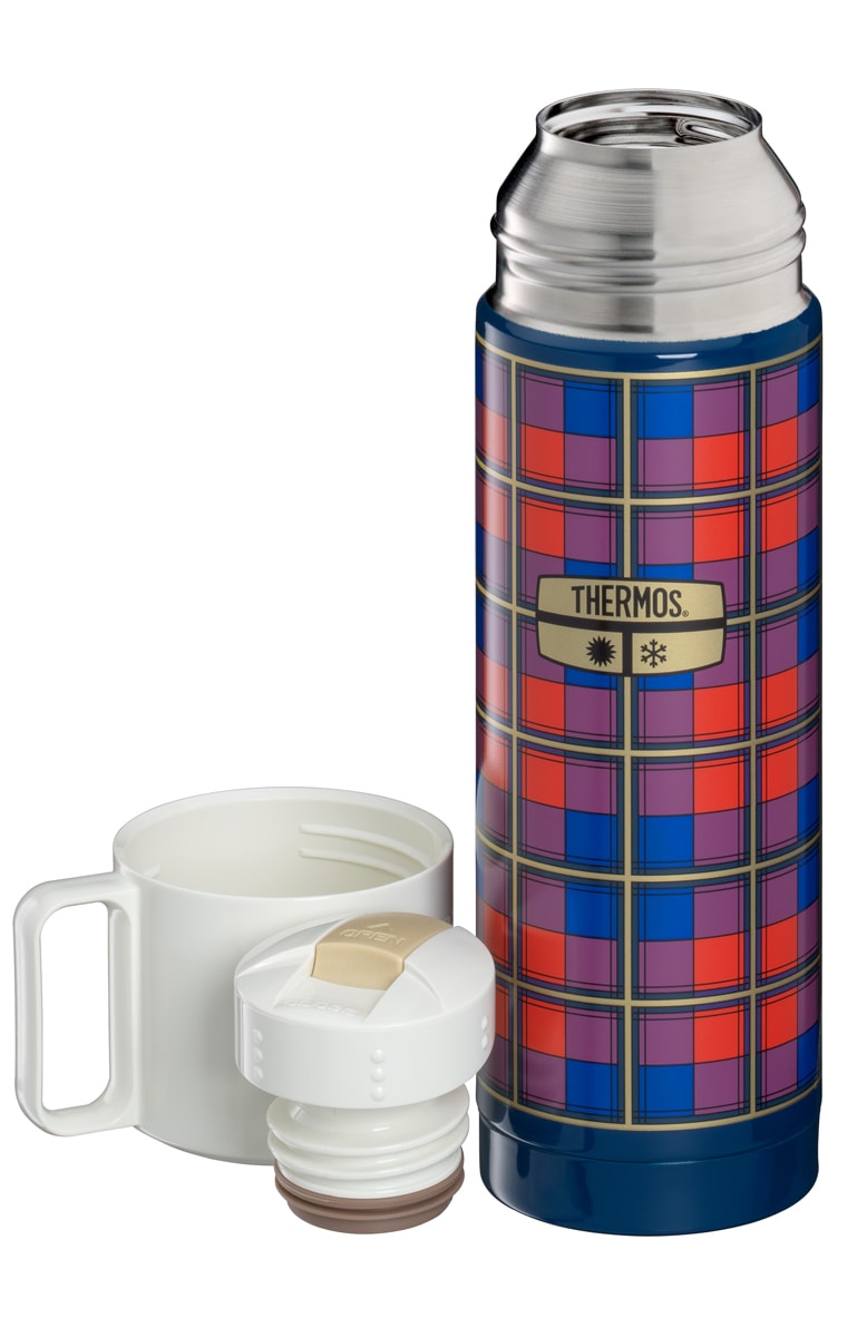THERMOS Isolierflasche »REVIVAL BEVERAGE BOTTLE, Edelstahlkörper, spülmaschinenfest«, (1 tlg.), 0,5l, 18h heiß & 24h kalt, mit Push Button Lid & Trinkbecher mit Griff