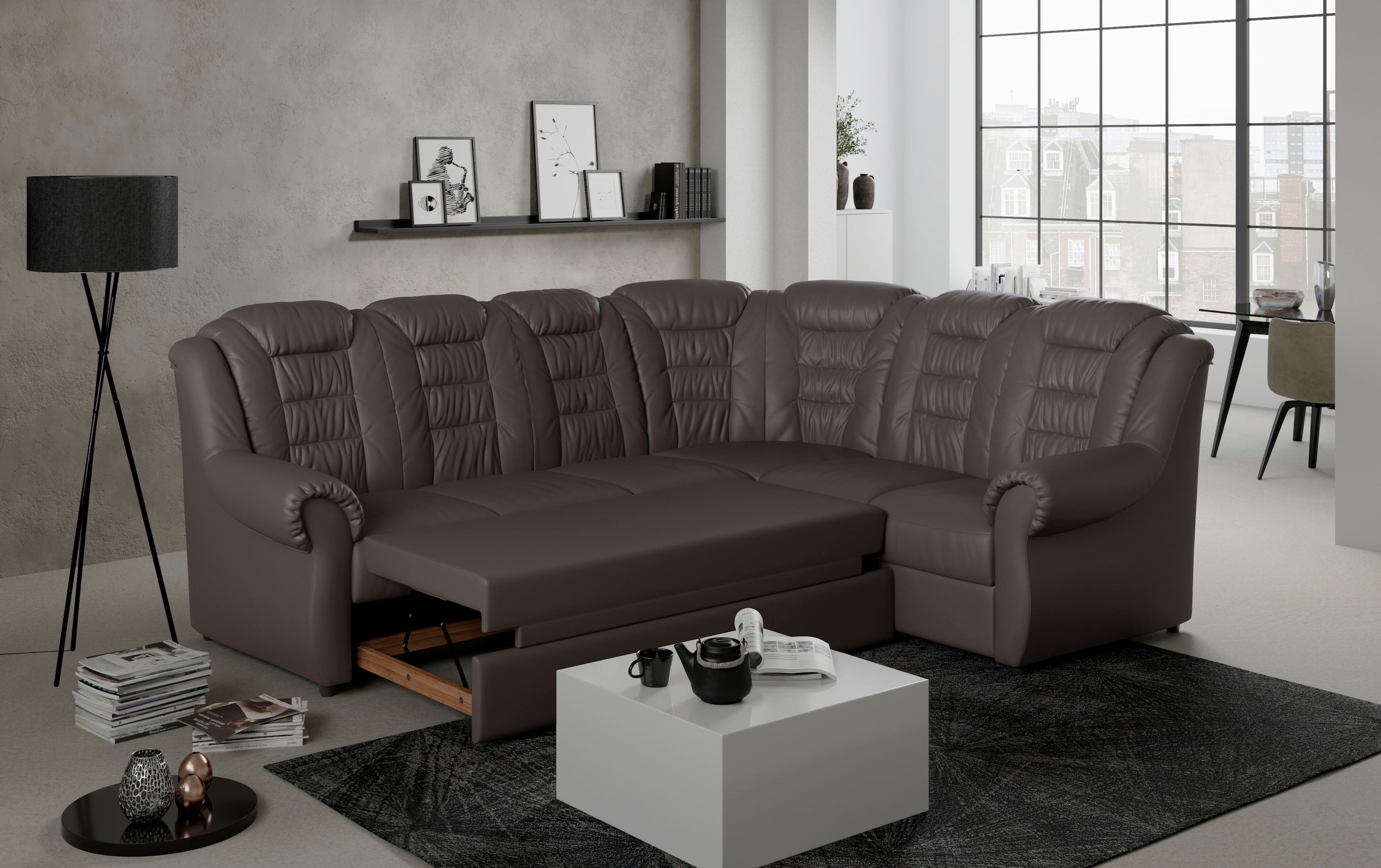 Home affaire Ecksofa »Boston L-Form«, mit hoher Rückenlehne, wahlweise mit Bettfunktion & Stauraum