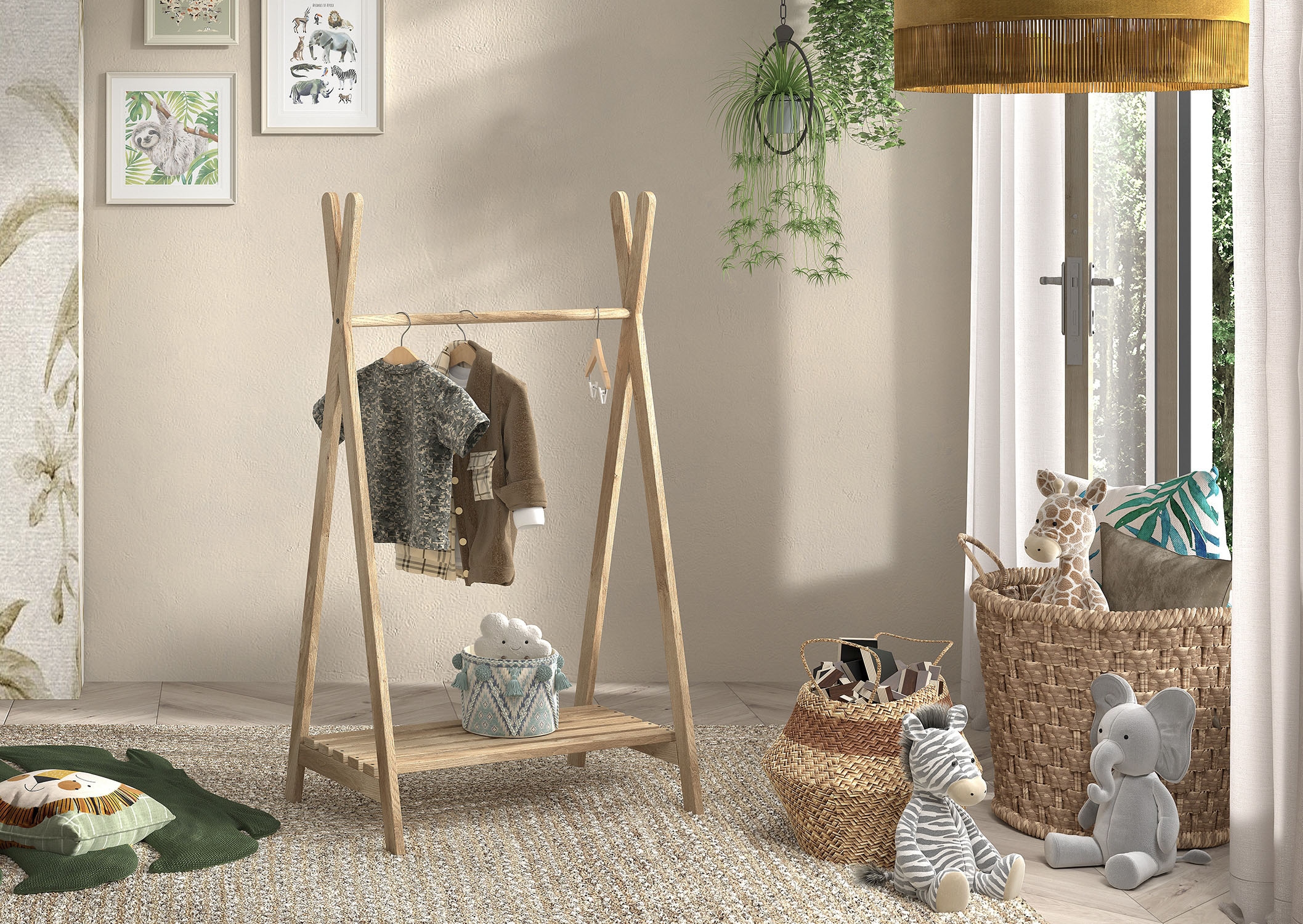 Vipack Kleiderständer »Forrest universell einsetzbar«, (B/H/T ca. 74x132x50 cm, Eiche massiv geölt), inkl. Schuhgitter und Kleiderstange