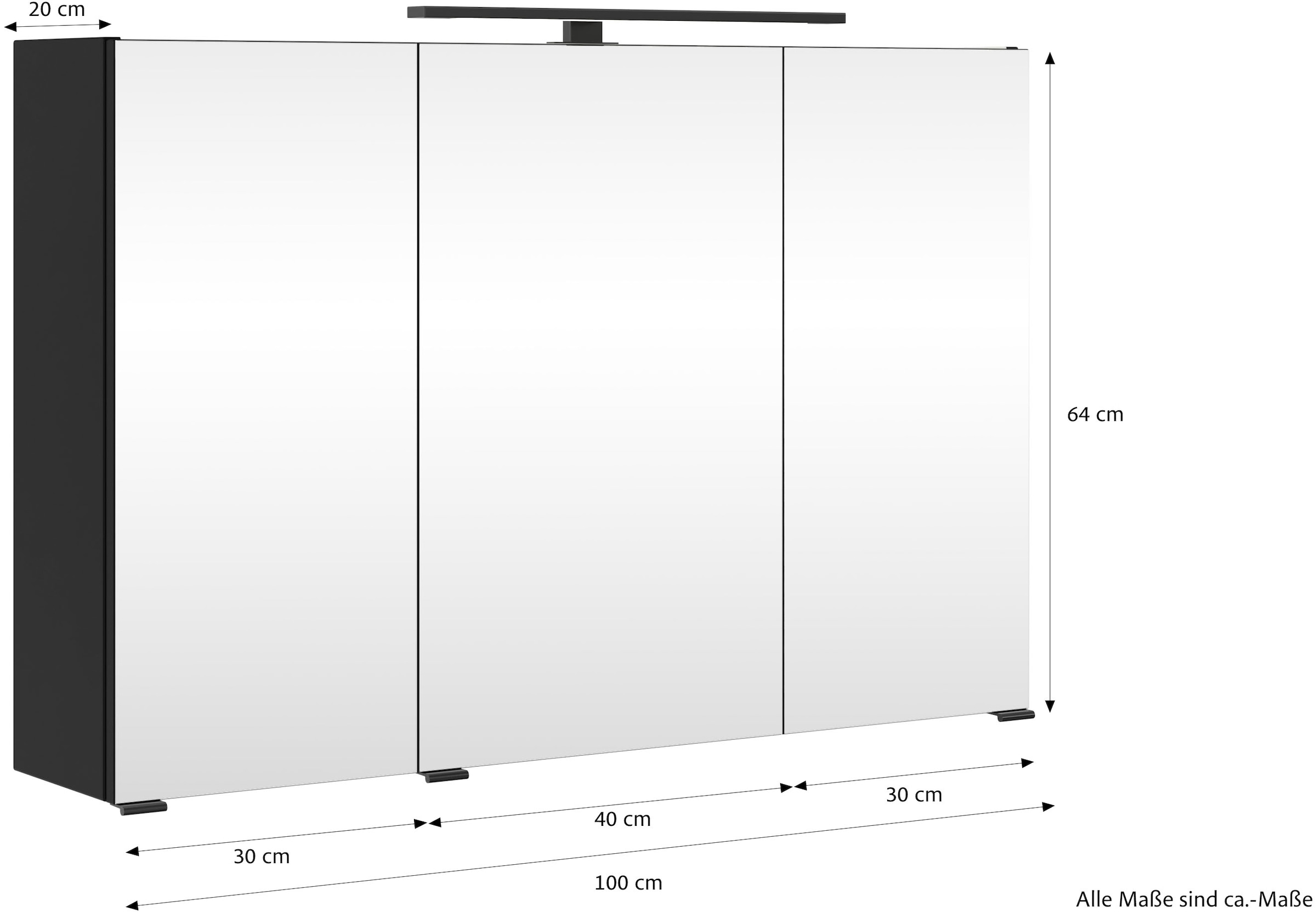 welltime Spiegelschrank »SALVADA, 3D-Spiegelschrank 100 cm, gedämpfte Scharniere, LED-Lampe«, Schwarz, Front und Korpus aus hochwertigen MDF, Anti-Finger-Print