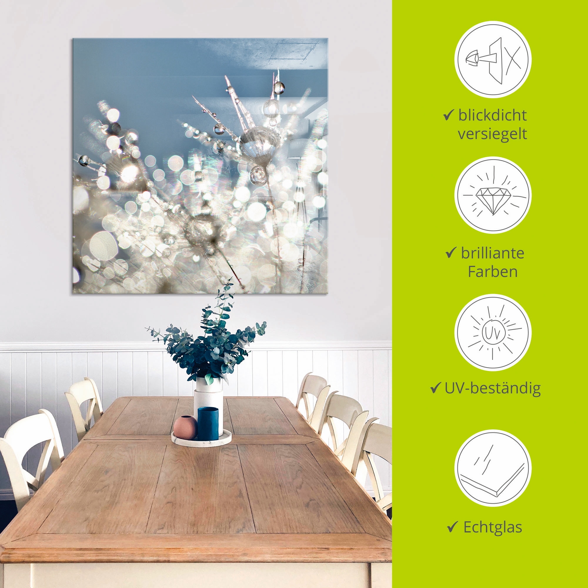 Artland Glasbild »Pusteblume Tropfen abstrakt« 1 Stk. tlg. in verschiedenen Größen