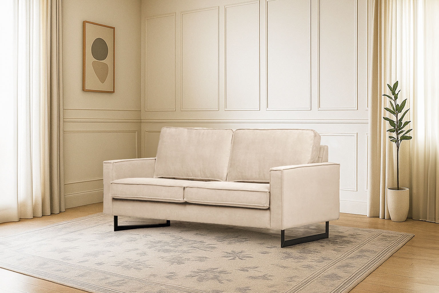 Home affaire 2-Sitzer »Pinto, 166 cm, Cord, Chenille, Lederoptik« mit Keder, schwarze Metallfüße, Wellenunterfederung