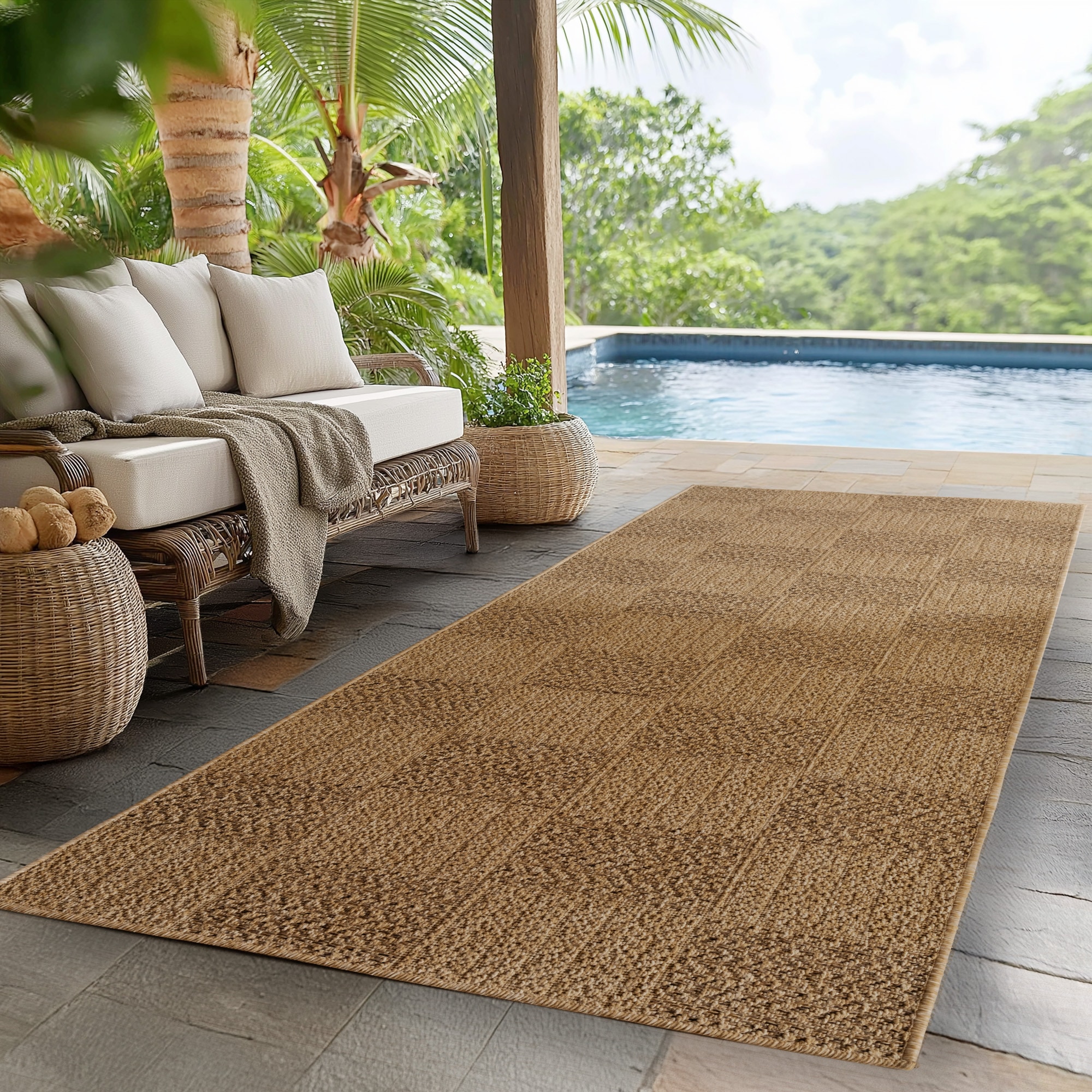 Ayyildiz Teppiche Outdoorteppich "TIMBER 1405, auch als Läufer und Rund" rechteckig 5 mm Höhe Läufer, Rund, In und Outdoor, Jute Sisal Optik, Wohnzimmer, Terasse