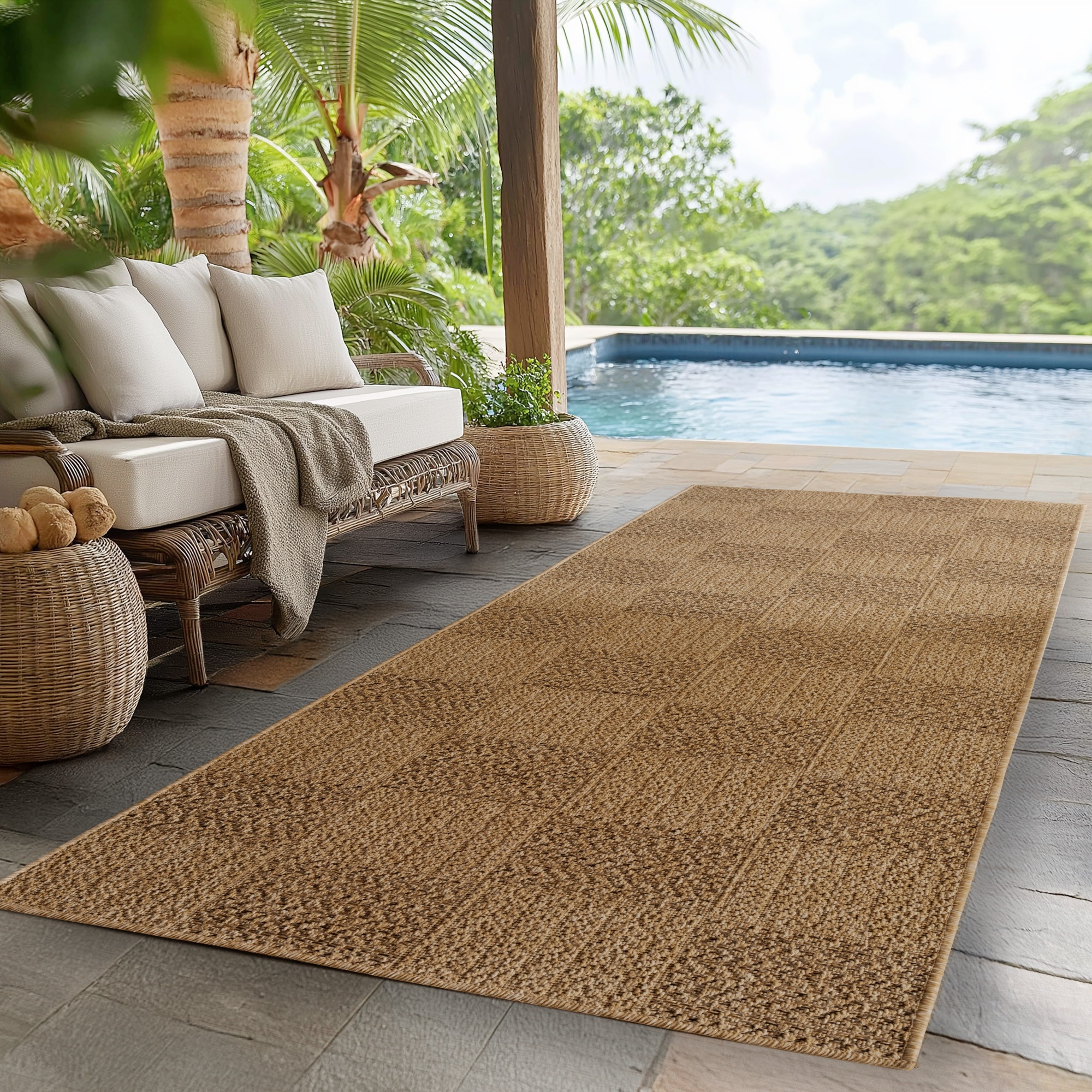 Outdoorteppich AYYILDIZ TEPPICHE "TIMBER 1405", beige, B:80cm H:5mm L:250cm, Polypropylen, Teppiche, Outdoorteppich, Läufer, In und Outdoor, Jute Sisal Optik, Wohnzimmer, Aussenbereich