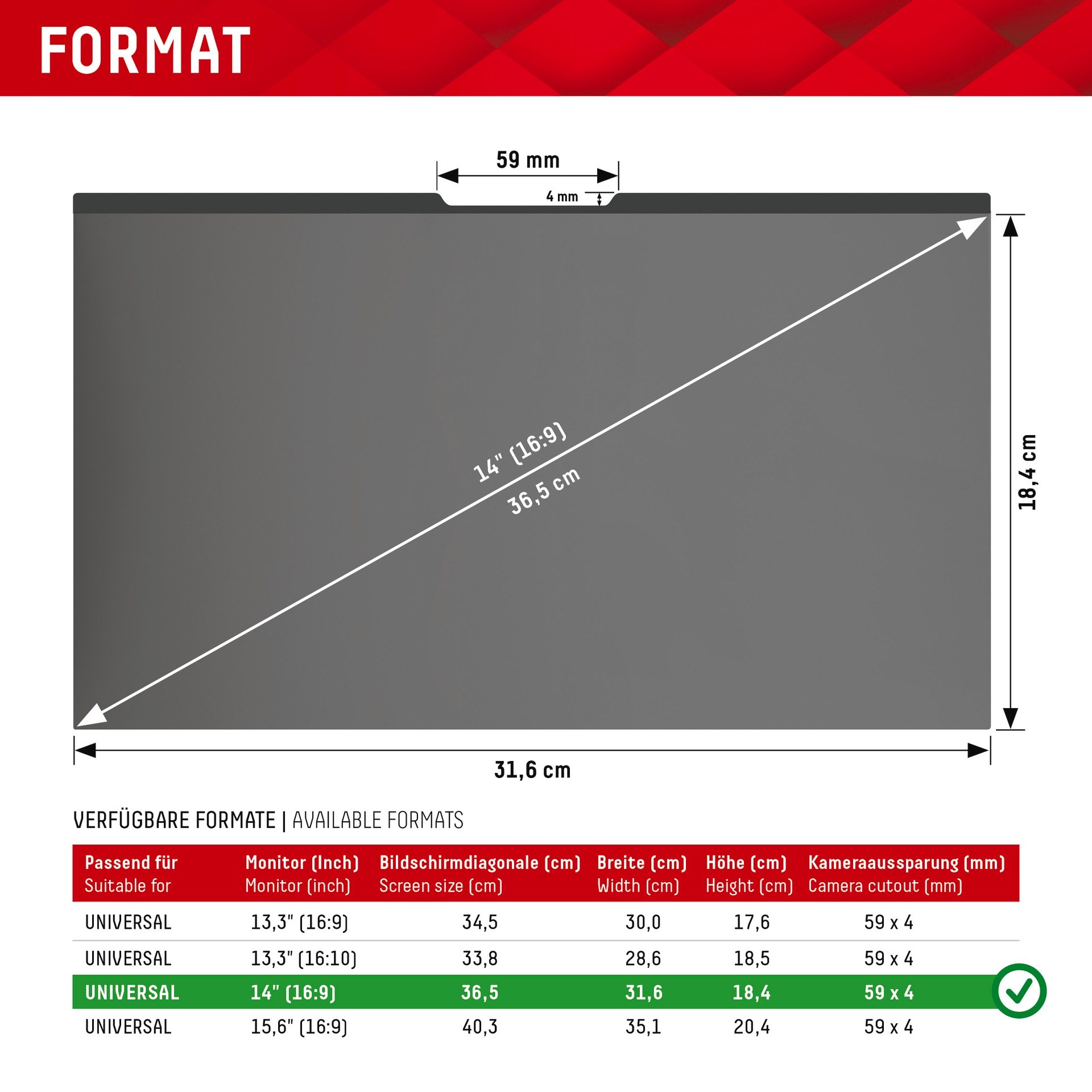 Displex Displayschutzfolie »Privacy Safe - Universal 14, 16:9«, Blickschutzfilter