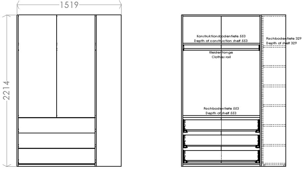 Müller SMALL LIVING Kleiderschrank »Modular Plus Variante 1«, 3 geräumige Schubladen, Anbauregal links oder rechts montierbar