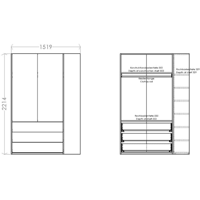 Müller SMALL LIVING Kleiderschrank »Modular Plus Variante 1«, 3 geräumige  Schubladen, Anbauregal links oder rechts montierbar | BAUR