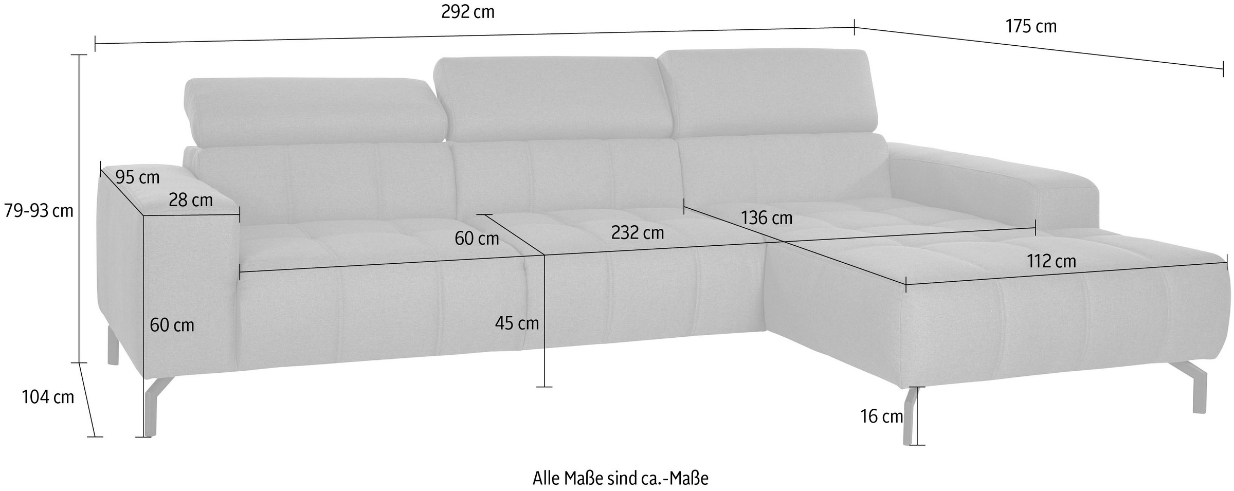 DOMO collection Ecksofa »Cunelli tolle Sitznähte als Designelement, fester Sitzkomfort, L-Form«, wahlweise mit 6-fach verstellbarer Kopfteilverstellung, bodenfrei