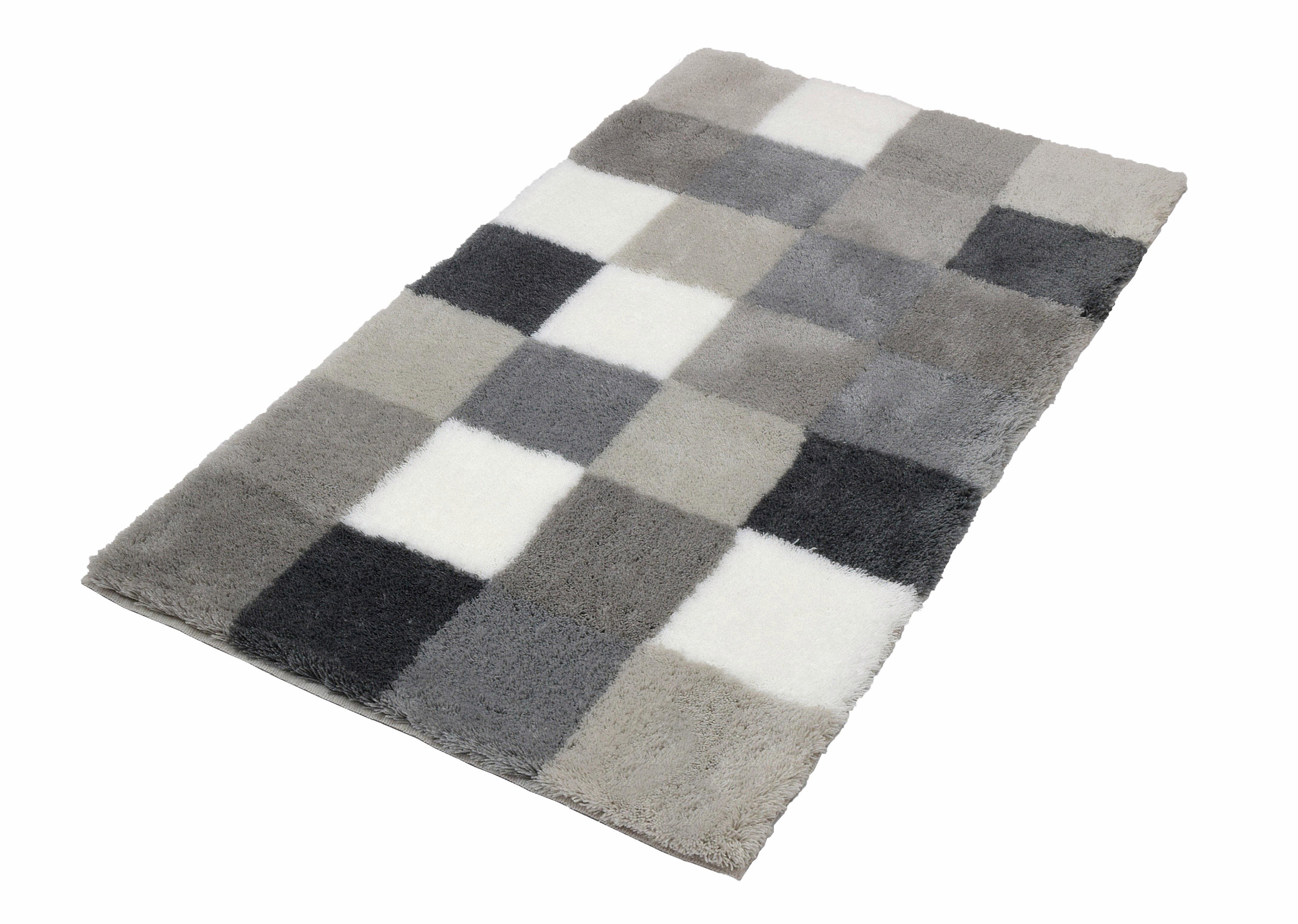 Kleine Wolke Badematte "Caro, Badvorleger, Badezimmer Teppich" Höhe 25 mm rutschhemmend beschichtet fußbodenheizungsgeeignet Badteppich, modernes Karo-Muster, Pastell-Farben, waschbar
