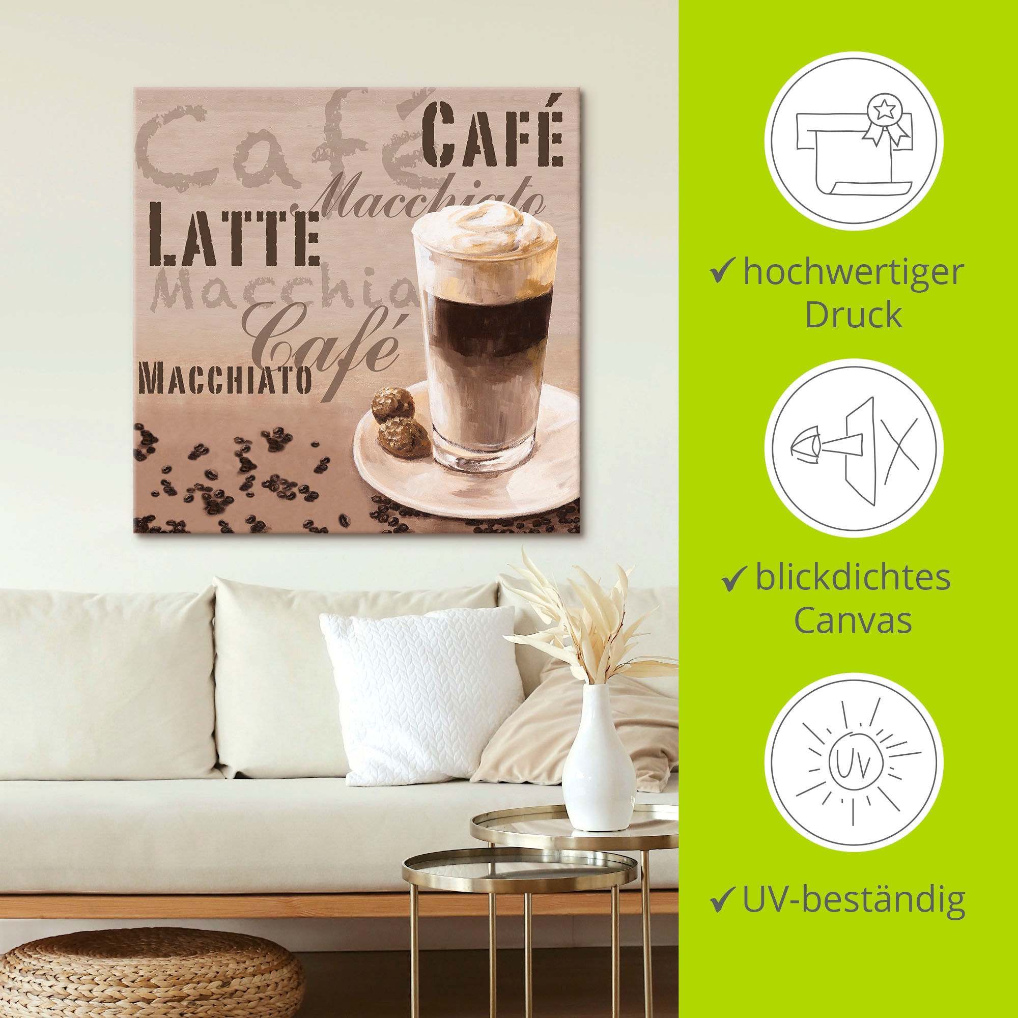 Artland Wandbild »Kaffee - Latte Macchiato«, Getränke, (1 St.), als Leinwandbild, Wandaufkleber in verschied. Größen