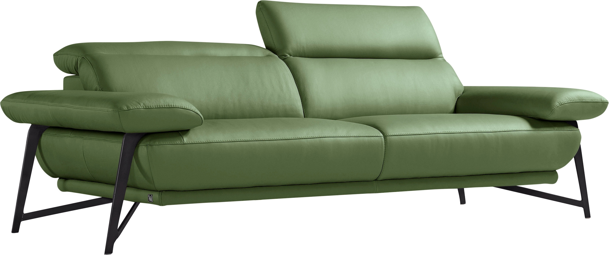 Egoitaliano 2,5-Sitzer »Anais, Designsofa mit erstklassigem Sitzkomfort, Fußfarbe schattengrau«, Kopfteil verstellbar, 232 cm, Leder CAREZZA, grün