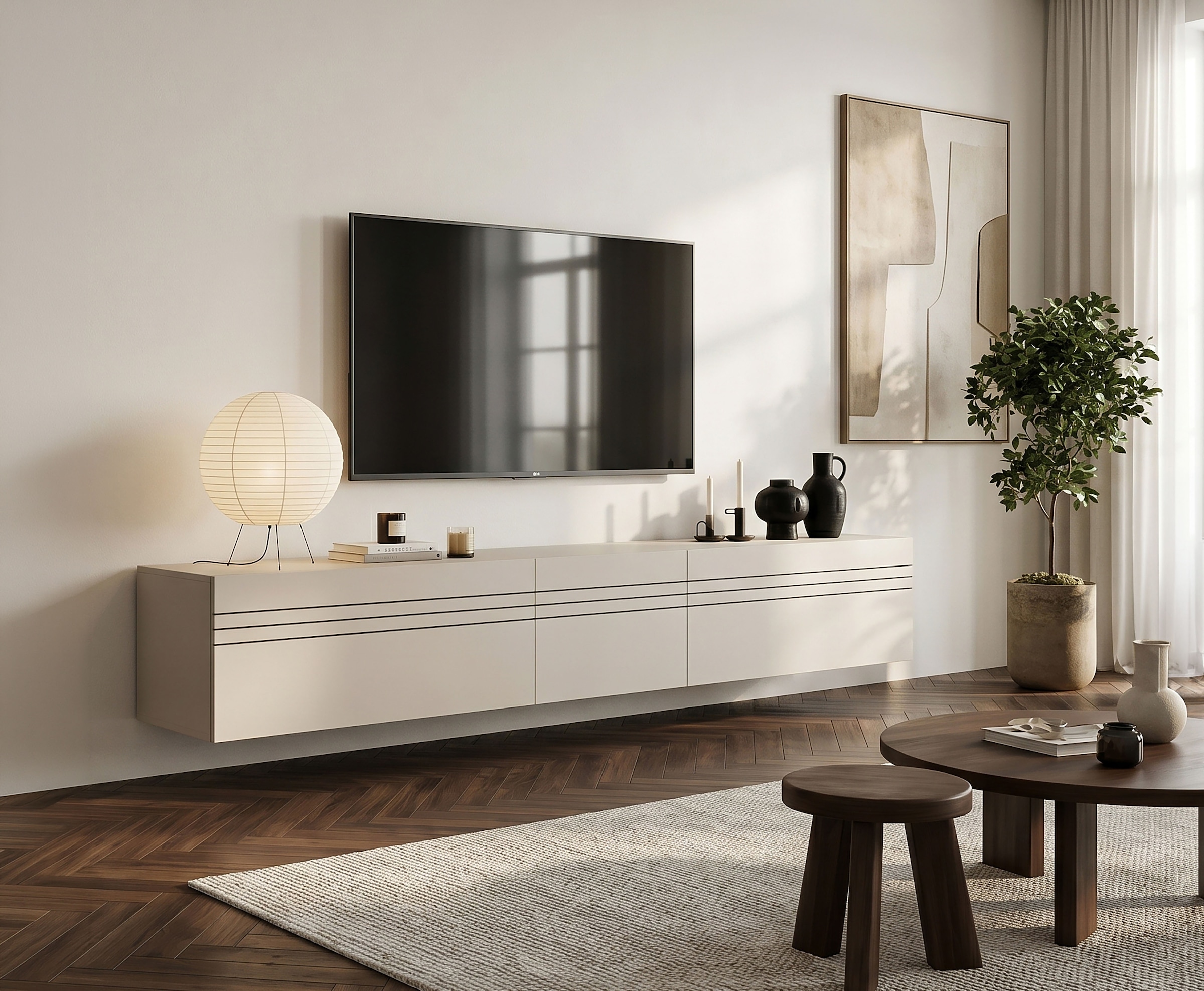 OTTO home Lowboard »SPIAGGIA, 3-teiliges Set, Breite 225cm, stehend & hängend montierbar« TV-Möbel, TV-Schrank, TV-Lowboard, Mediaboard