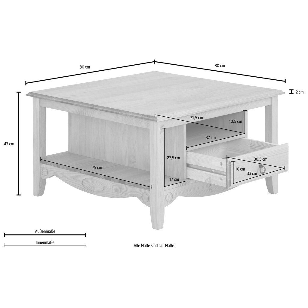 Home affaire Couchtisch »Erida«, aus massiver Kiefer