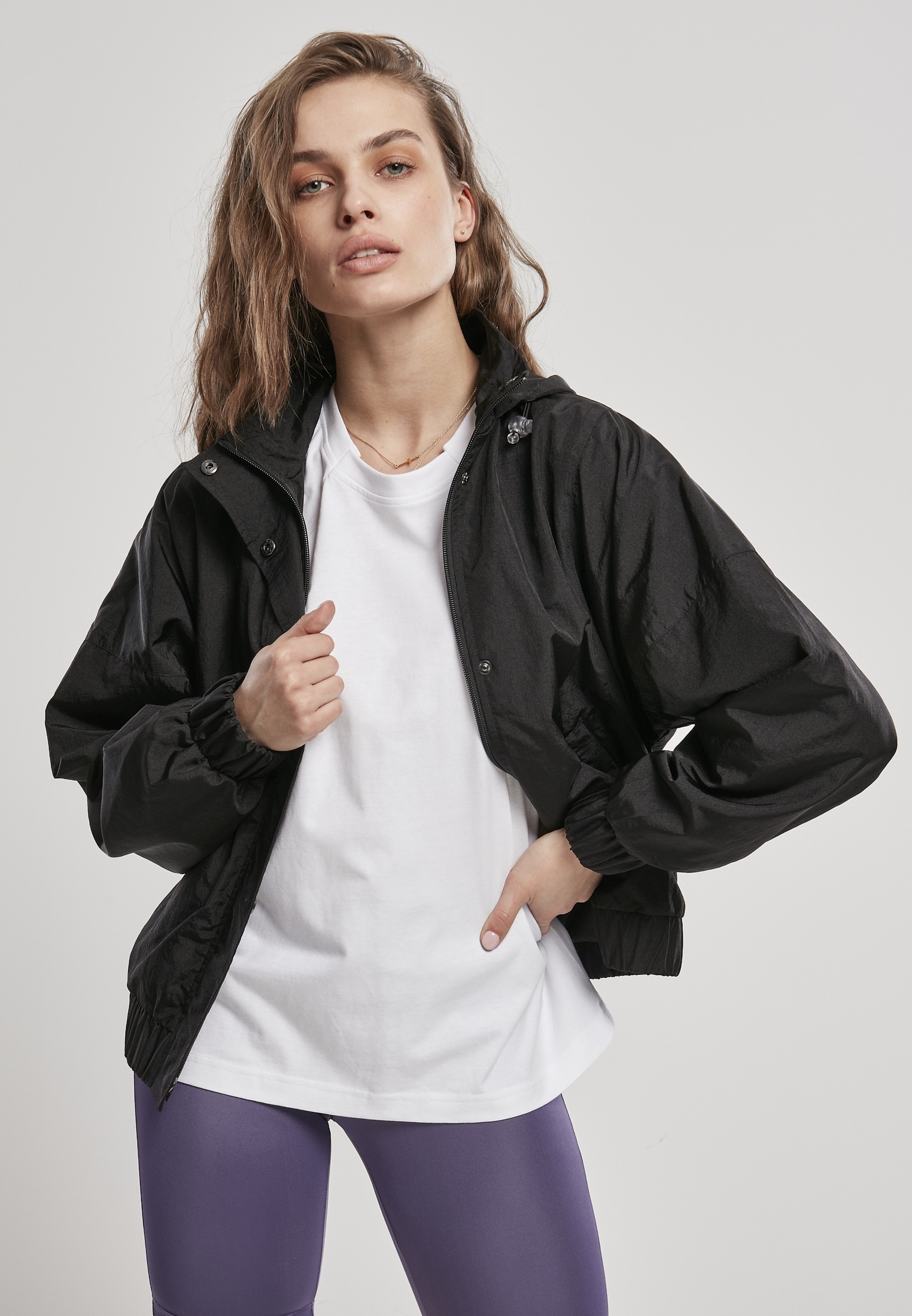 URBAN CLASSICS Outdoorjacke »Frauen Ladies | mit Kapuze BAUR Oversized online Crinkle (1 Jacket«, Nylon St.), kaufen Shiny