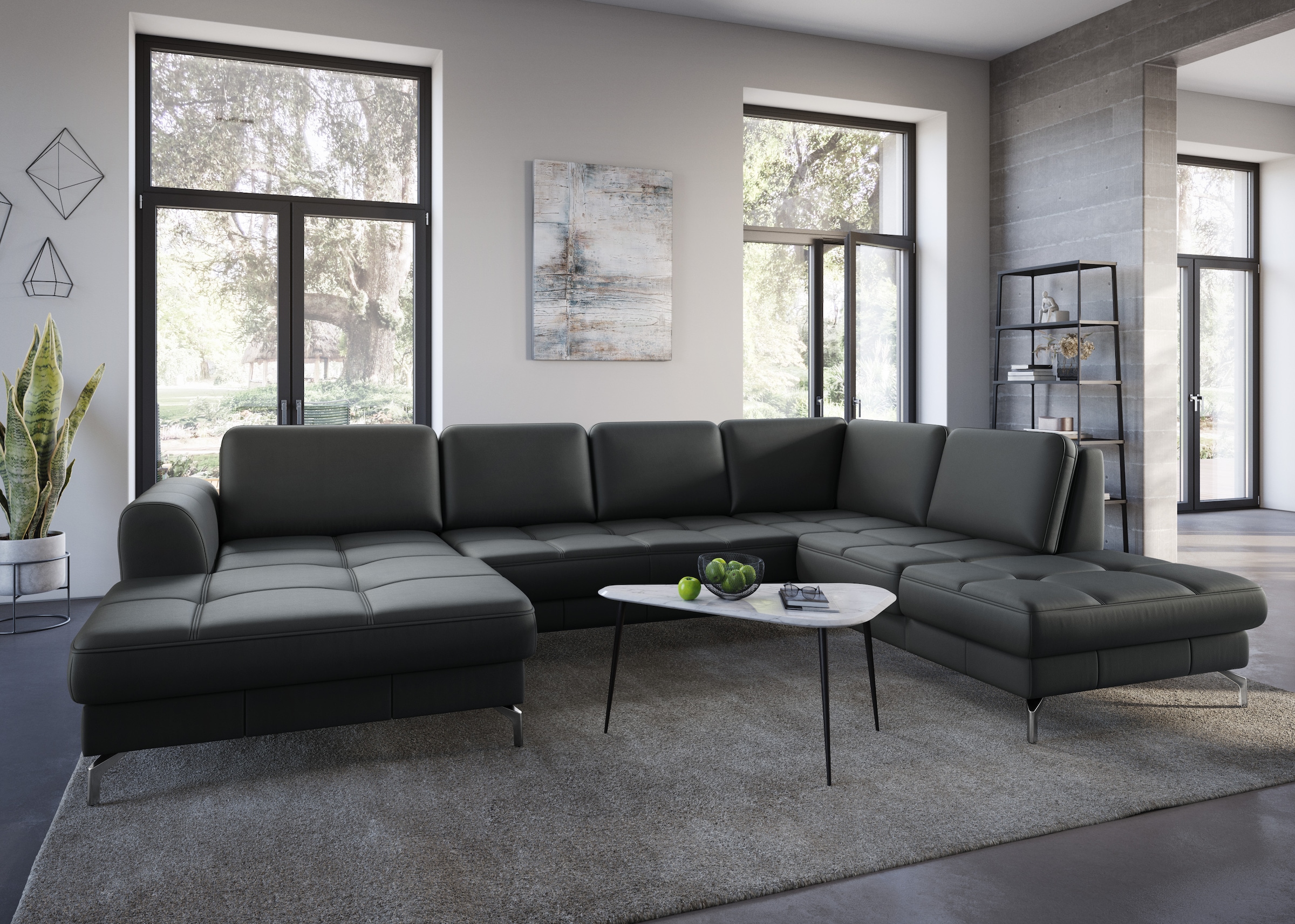 sit&more Wohnlandschaft »Bendigo U-Form«, inklusive Sitztiefenverstellung, Bodenfreiheit 12 cm, in 2 Fußfarben