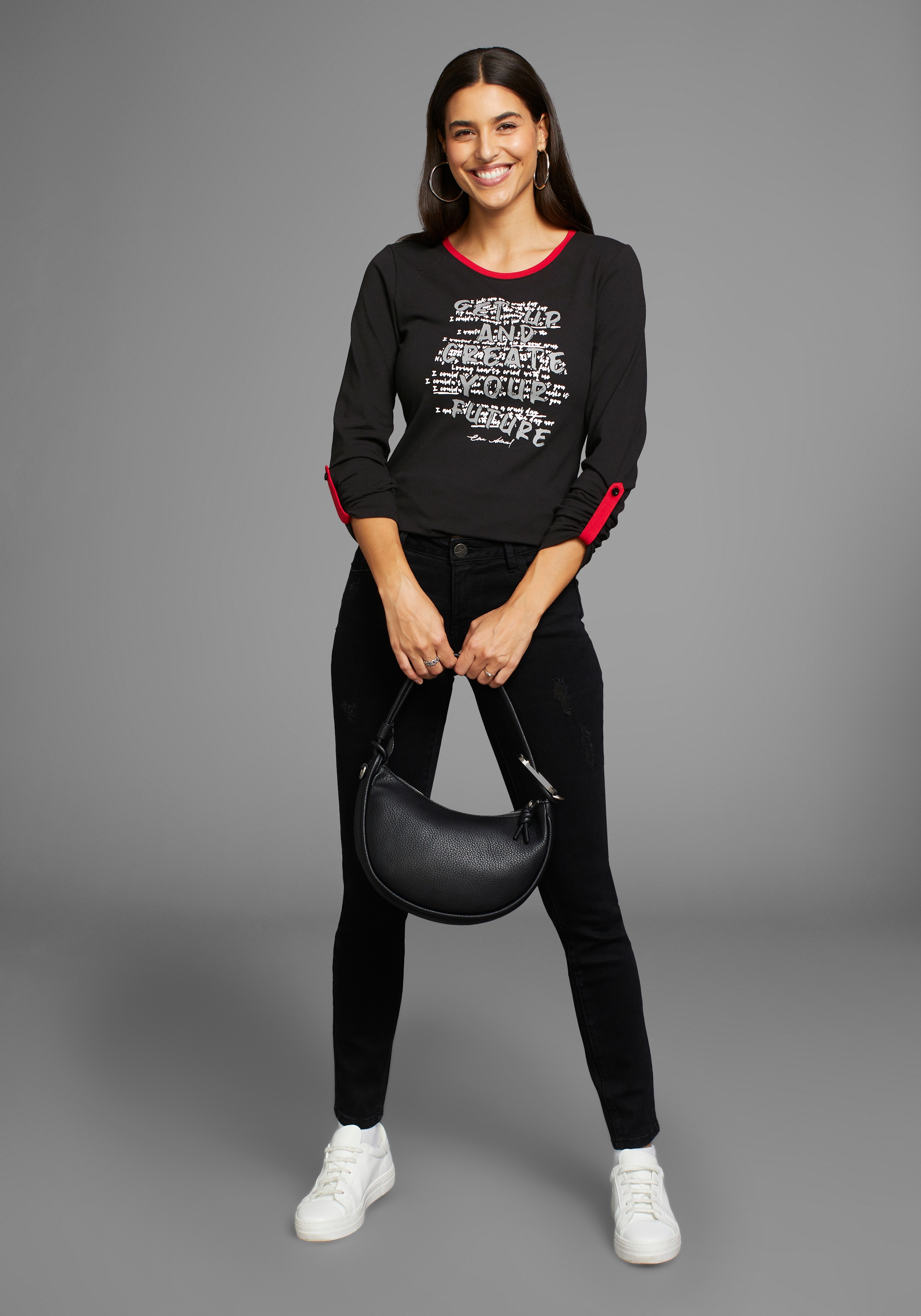 Laura Scott 3/4-Arm-Shirt, mit modischem Frontprint & farbigen Details
