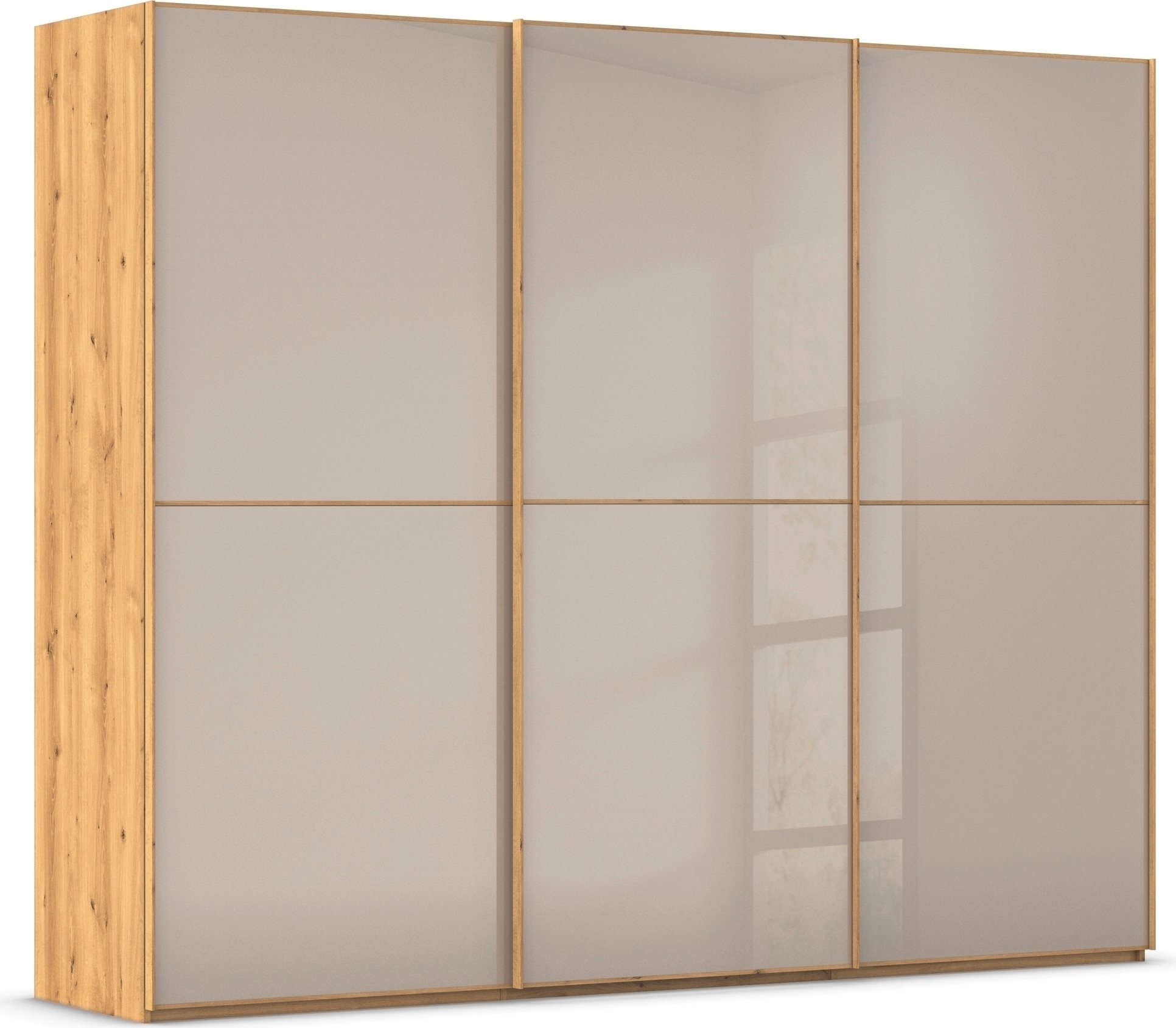 rauch Schwebetürenschrank "Kleiderschrank Schrank Garderobe Schlafzimmerschrank SCALE-DUO" edle zweigeteilte Türen Glas-Front mit 3 Zierleisten MADE IN GERMANY