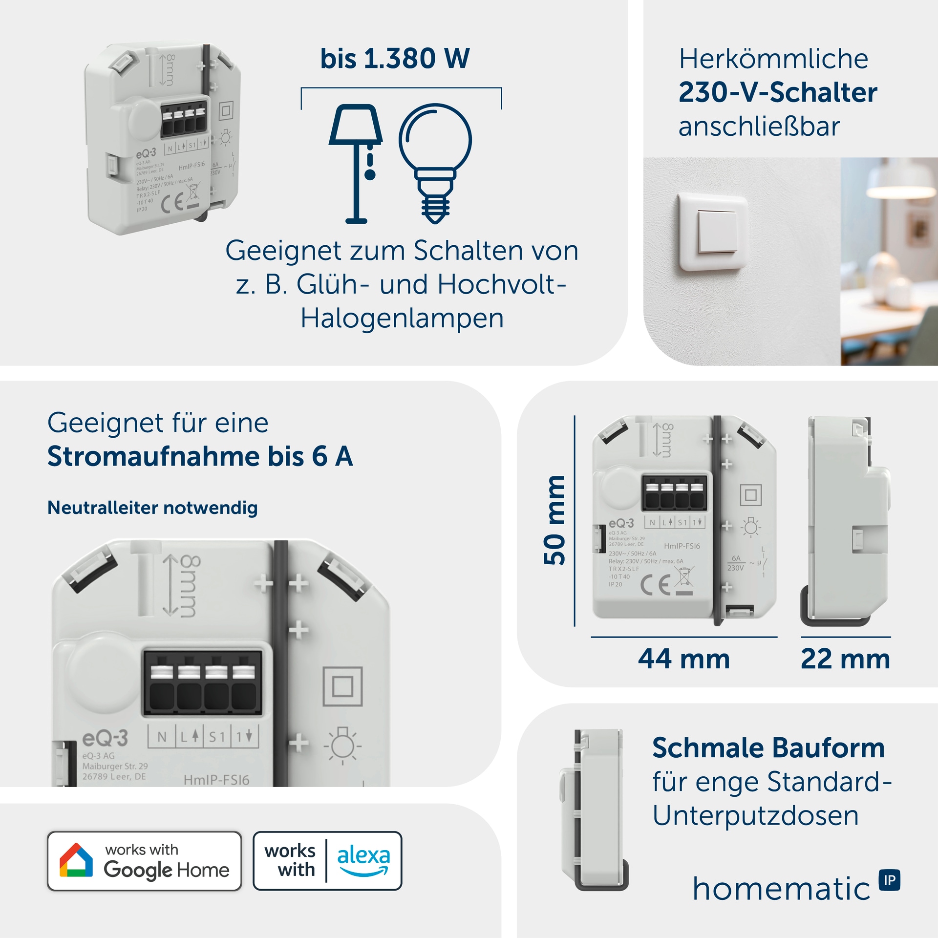 Homematic IP Unterputzschalter »Schaltaktor mit Tastereingang (6 A) – Unterputz«