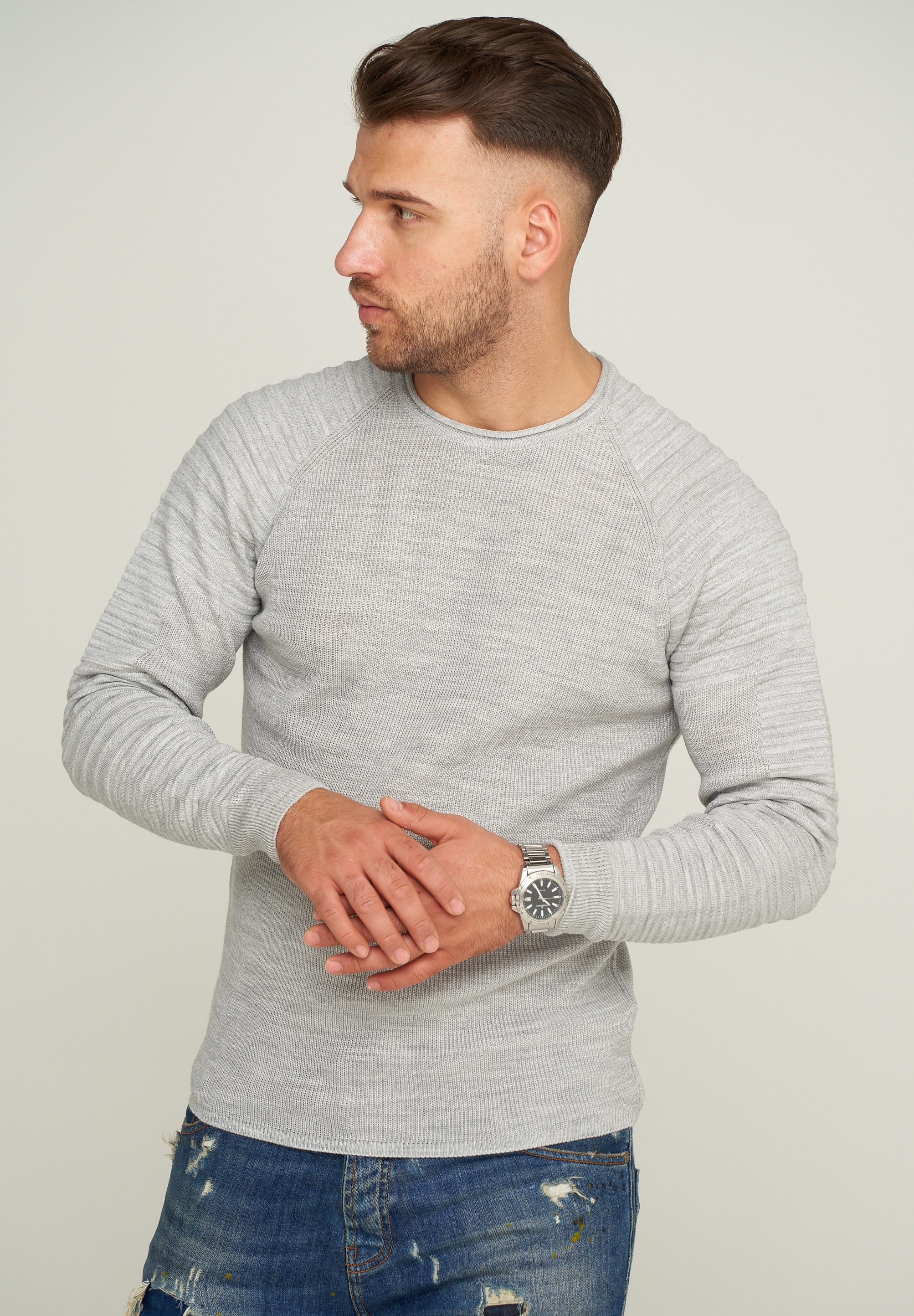 behype Strickpullover »MKstep91«, mit Biker-Steppung