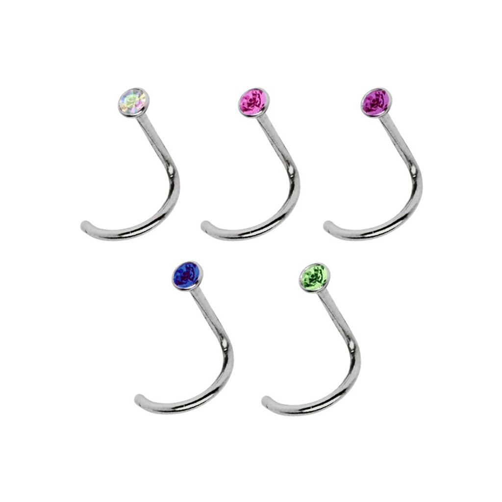 Adelia´s Nasenpiercing »Piercing  Piercing Nasenpiercing«, Titan Nasen Piercing Set 5 bunte Nasenstecker mit Spirale- Stab 1 mm