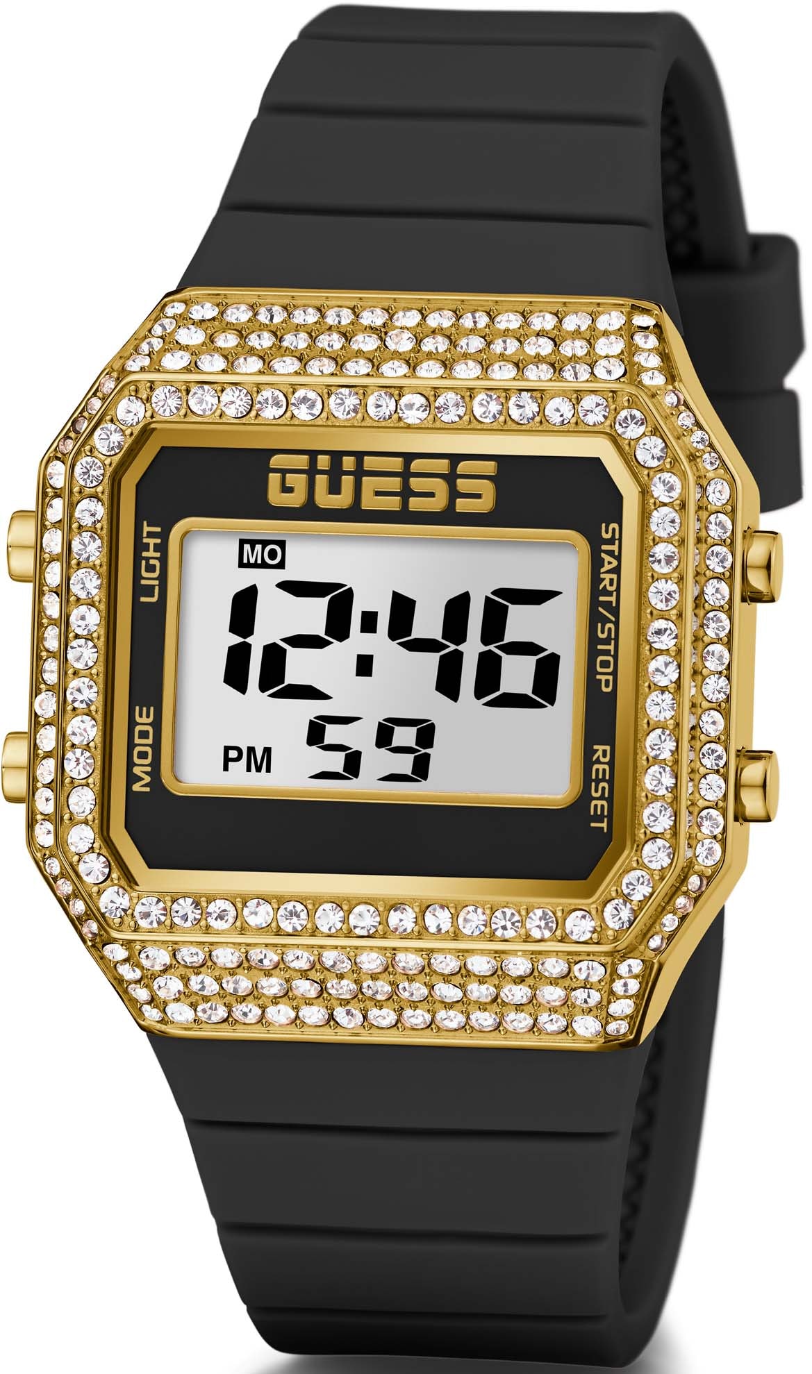 Guess Digitaluhr »GW0430L2«, Armbanduhr, Quarzuhr, Damenuhr, Kristallsteine, Silikonarmband