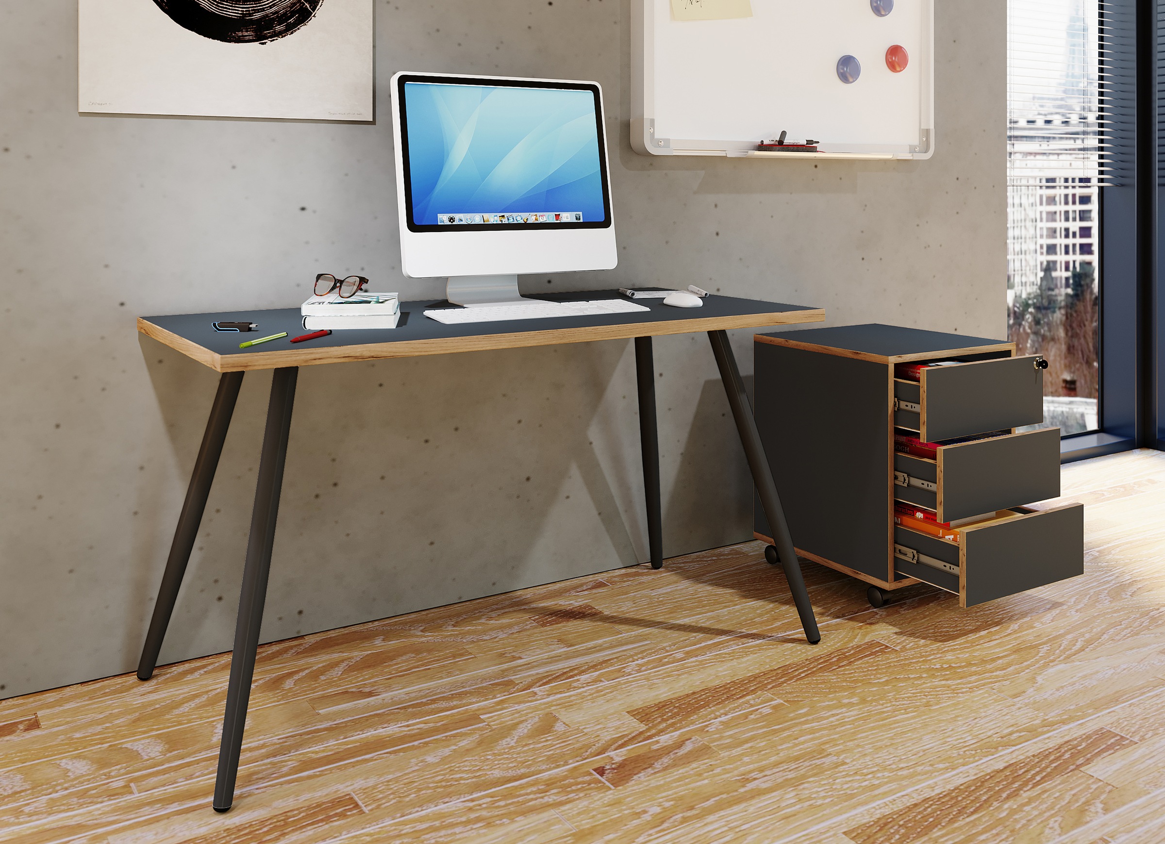 VCM Schreibtisch »VCM Schreibtisch Computertisch Bürotisch Skandanivischer Retro Look Salia 138x80 cm«, (Salia)