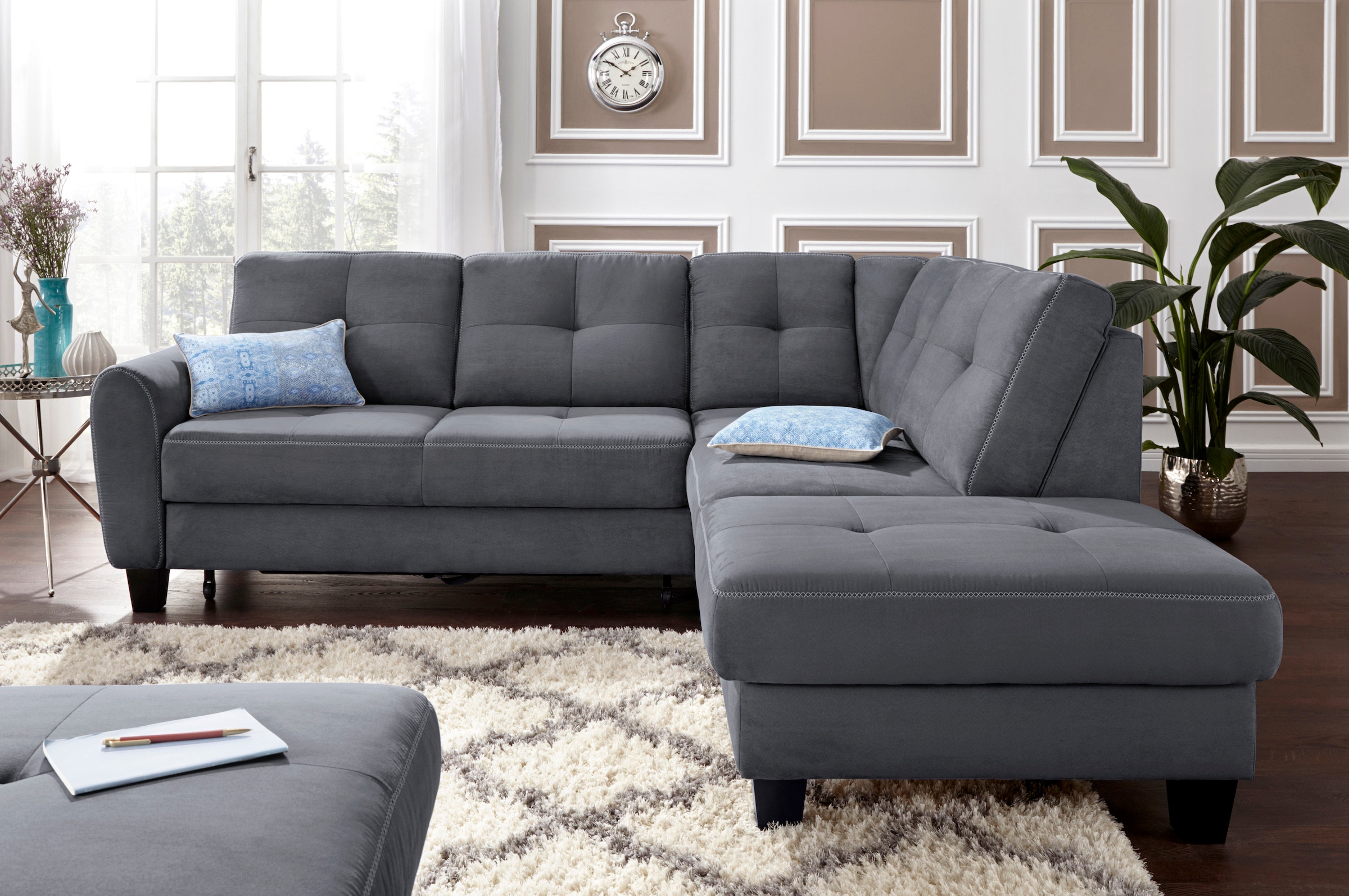 sit&more Ecksofa »Varese L-Form«, mit Federkern, wahlweise mit Bettfunktion und Stauraum