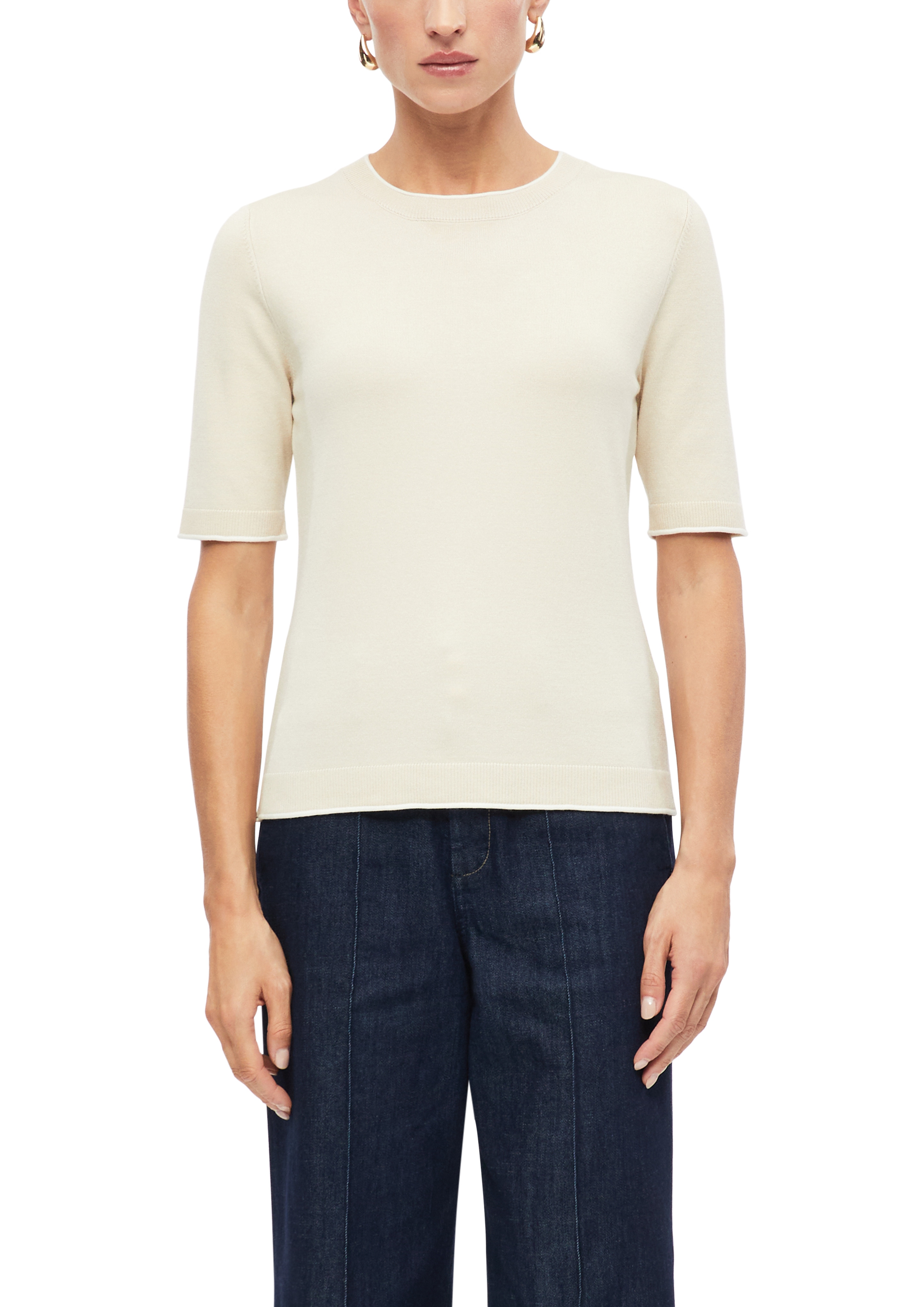 s.Oliver BLACK LABEL Strickpullover Halbarm Sommerpullover mit Viskose / Rundhals