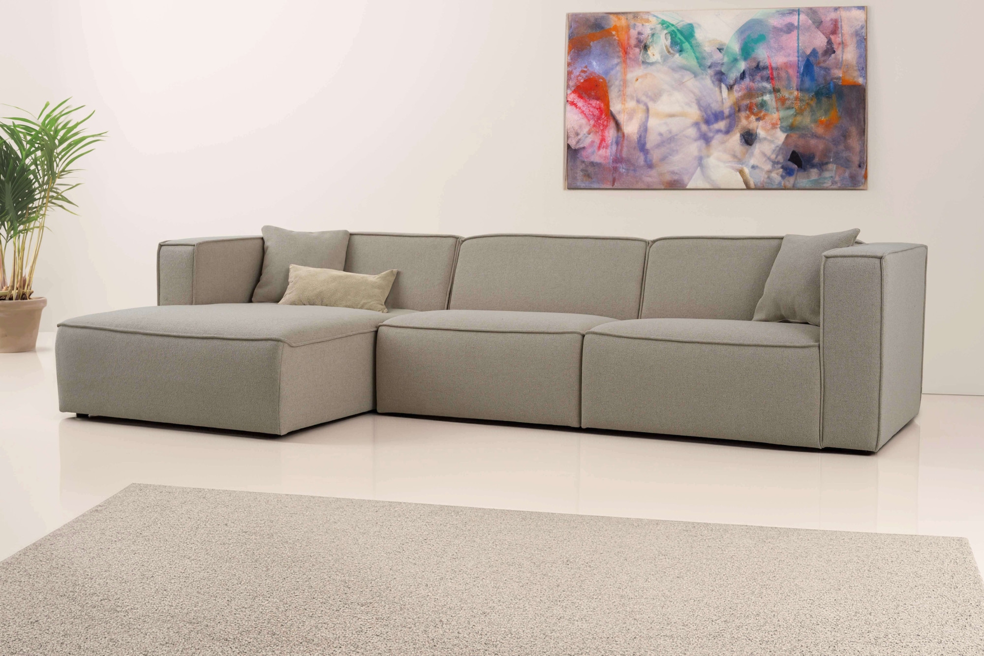 OTTO home Ecksofa »Tammie«, Breite 312 cm, Webstoff fein, bodentief, mit Wellenunterfederung