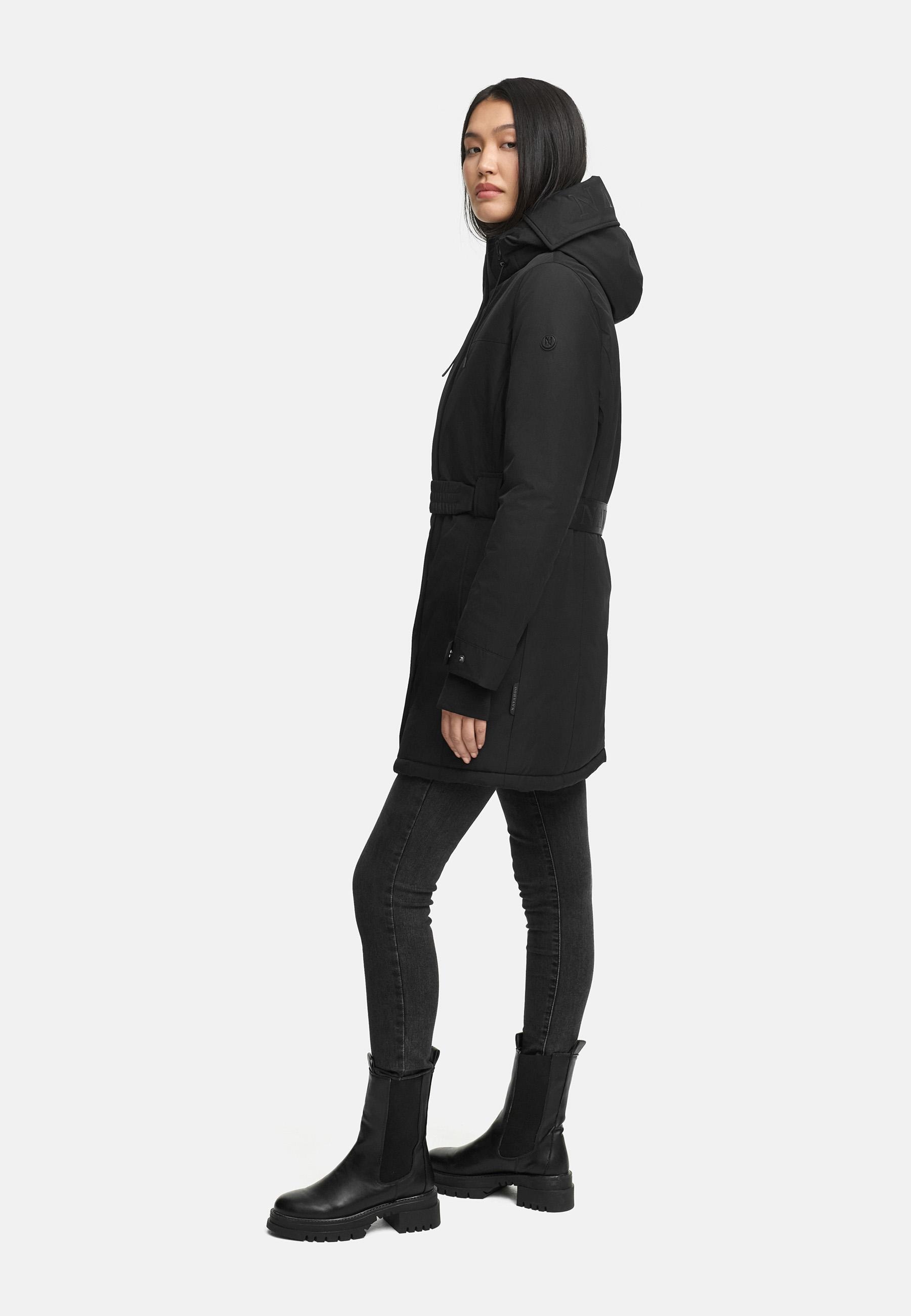 Navahoo Wintermantel »Frostkuss 14«, Warmer Damen Mantel mit abnehmbarer Kapuze und Taillengürtel