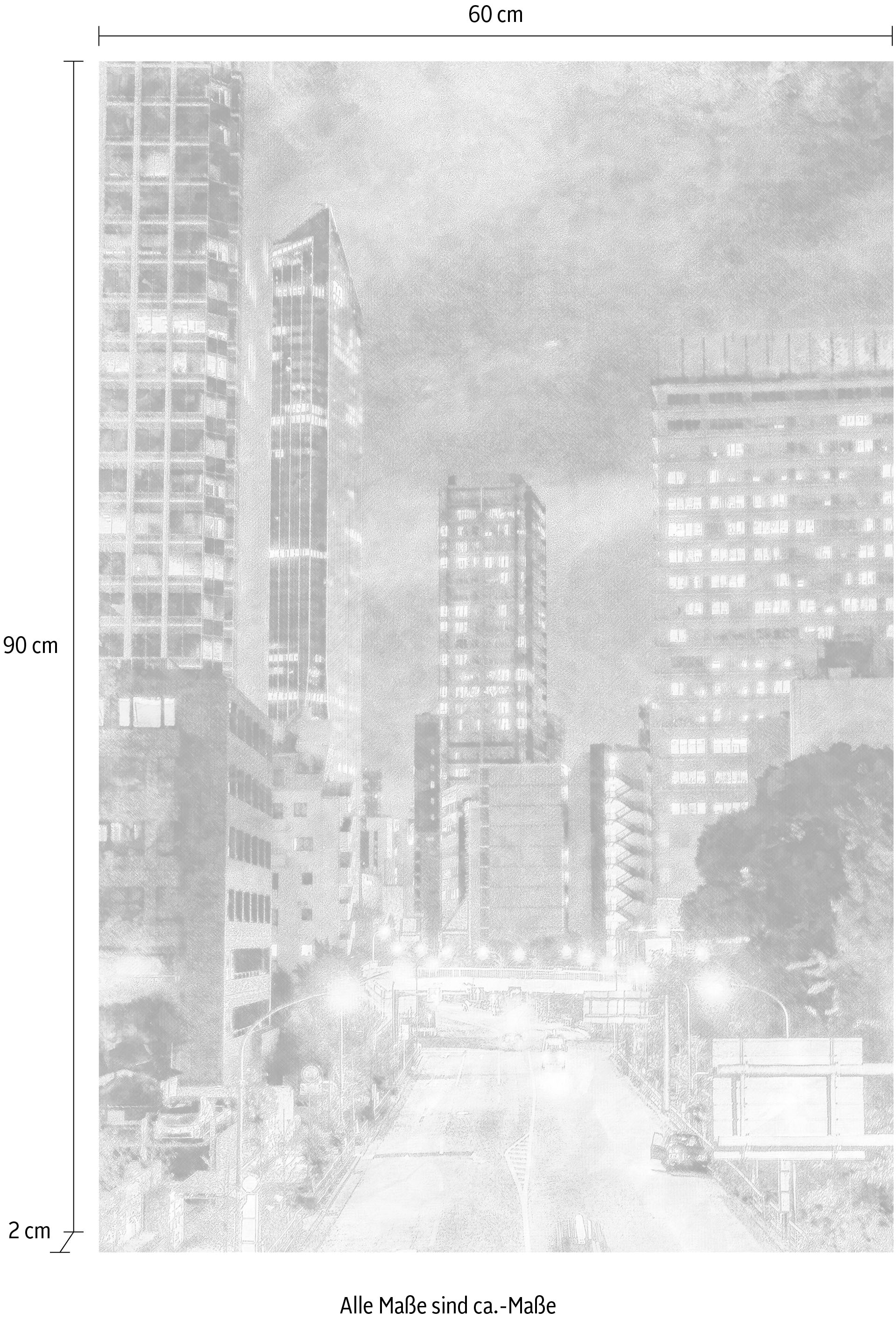 queence Leinwandbild »Stadt Wolkenkratzer«, Städte-Frankfurt am Main-Filmszene, Premium-Leinwandstoff, Handarbeit aus Deutschland
