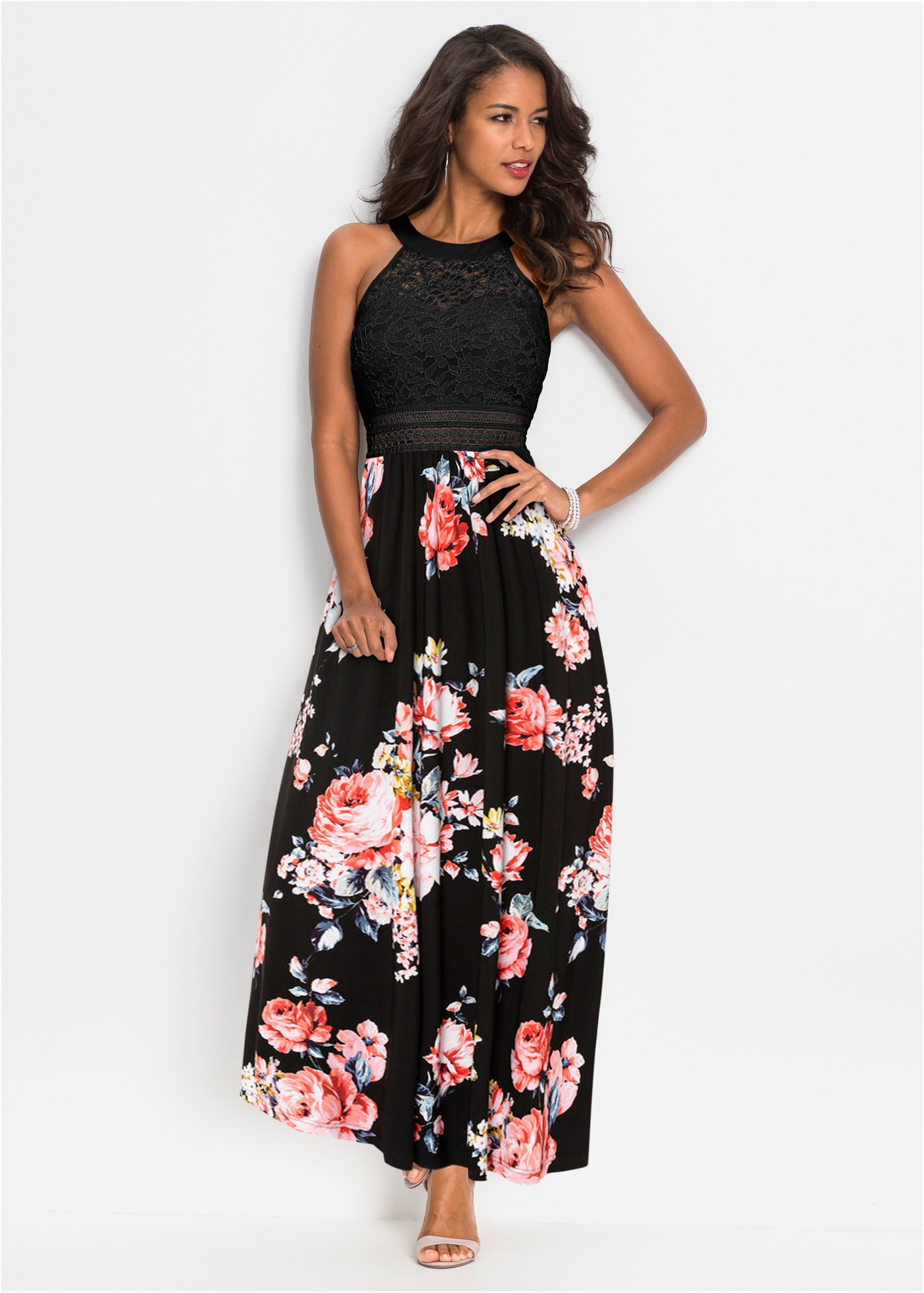 bonprix Jerseykleid für einen romantischen Look, amerikanischer Ausschnitt
