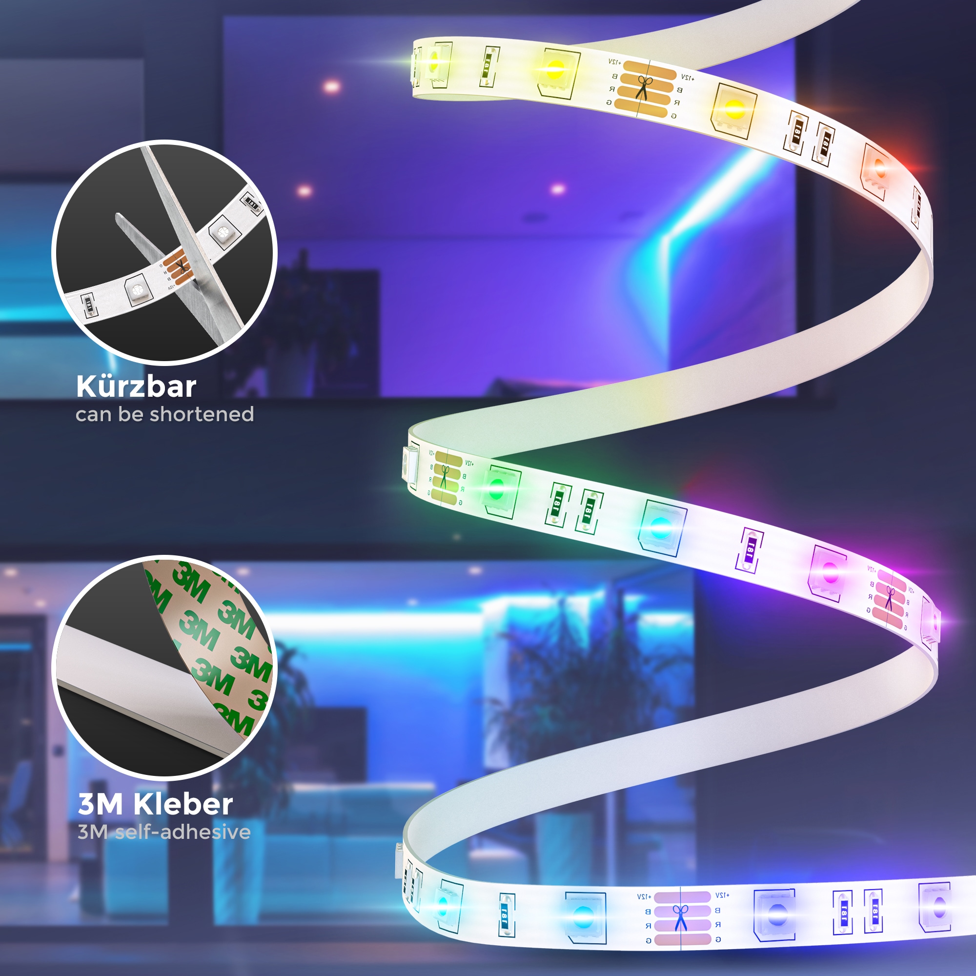 kürzbar LED Stripe, 3m, BAUR RGB, B.K.Licht LED | Fernbedienung, bestellen selbstklebend, Farbwechsel, Band