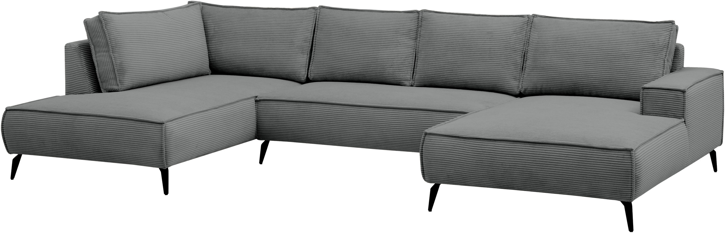 Home affaire Wohnlandschaft »Tvinnu, moderne U-Form, Couch in Cord oder Webstoff in Leinenoptik« Recamiere rechts/links, schwarze Metallfüße, bequeme Sitz-/Liegefläche