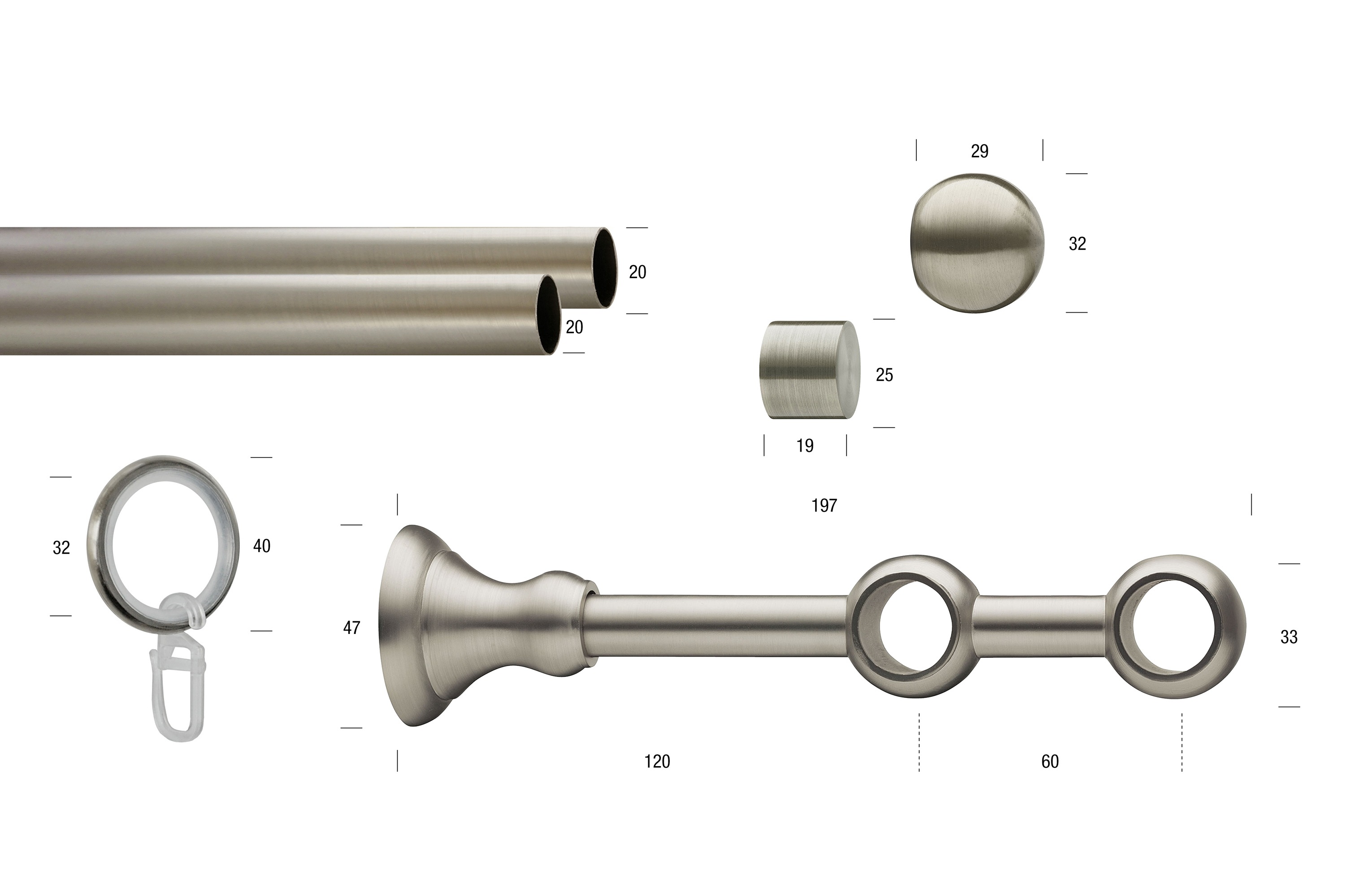 Thumbnail - GARESA Gardinenstange "ANDREA" Ø 20 mm 2 läufig-läufig Wunschmaßlänge;Träger;Endstücke;Befestigungsmaterial;Montageanlei...