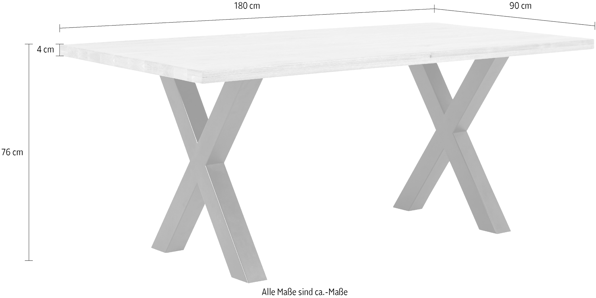 massivline&more Esstisch »Jakarta, Küchentisch, Tisch, Esstisch, Holztisch«, (2 St.), Platte massiv, Gestell Metall pulverbeschichtet schwarz
