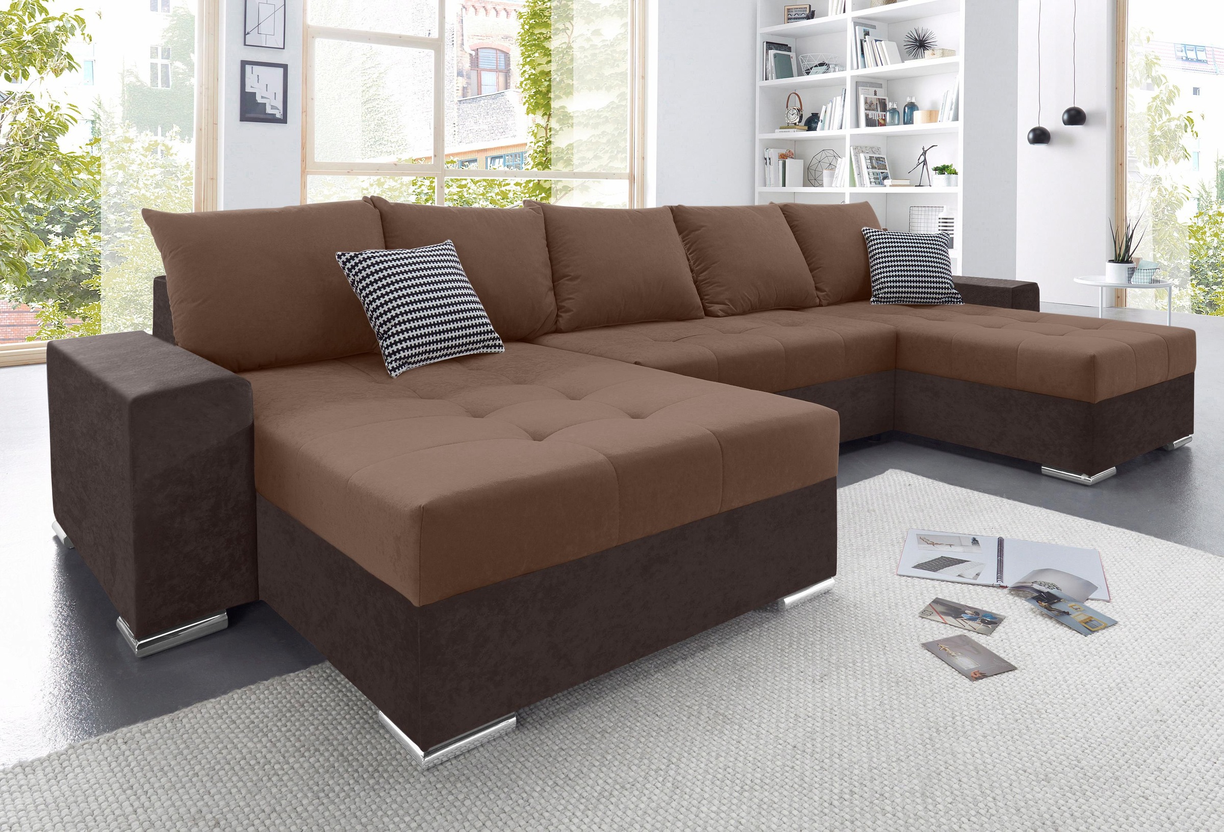 COLLECTION AB 1100000002199 "Josy XXL U-Form, B: 333 cm, mit 2 Recamieren 77 & 97 cm" Schlaffunktion, Bettkasten & 2 Zierkissen, Federkern