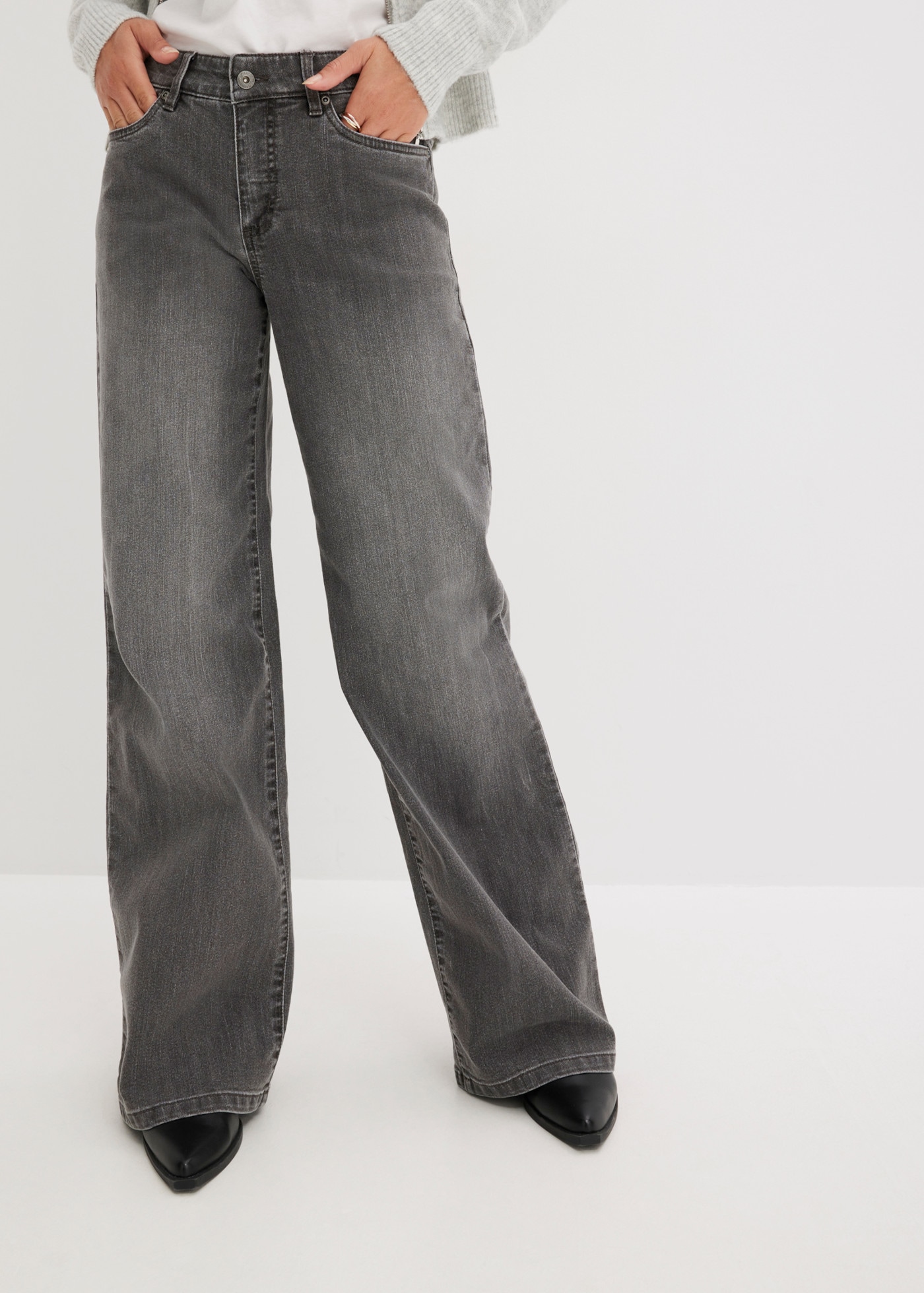 bonprix Loose Fit, 5-Pocket-Style, Wide-Leg Jeans, Mid Waist
