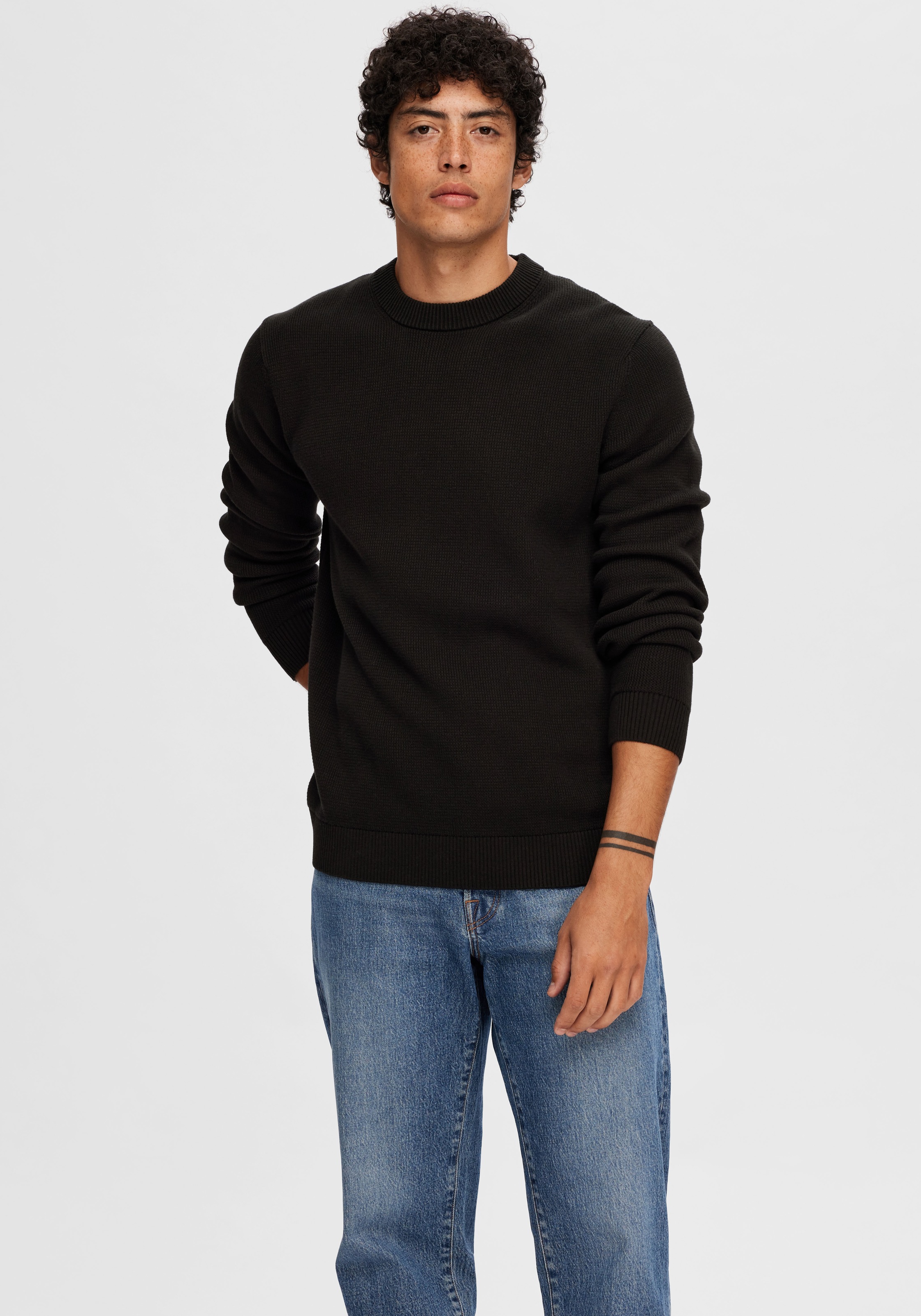 SELECTED Rundhalspullover "SLHDANE LS KNIT STRUCTURE CREW NECK NOOS" günstig online kaufen