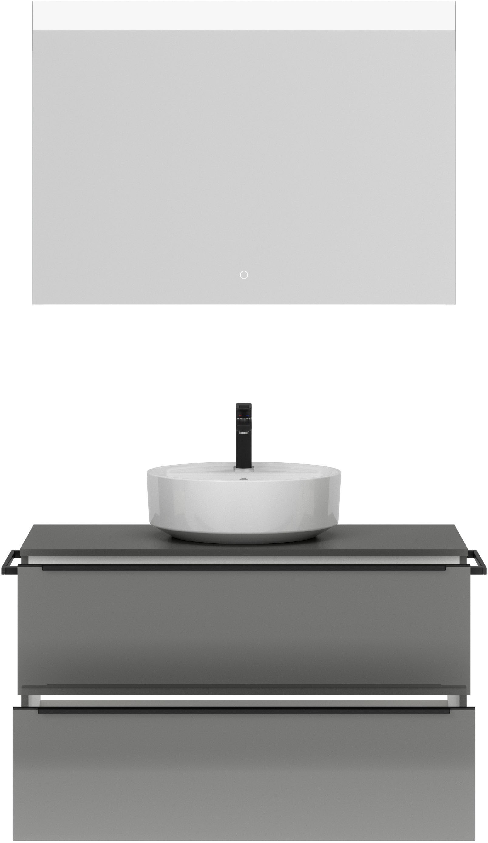 nobilia® Badmöbel-Set »Alvene«, (2 St., vormontiert, mit Soft-Close), Hochglanz, inkl. Spiegel mit Touch-Sensor, in vier Breiten